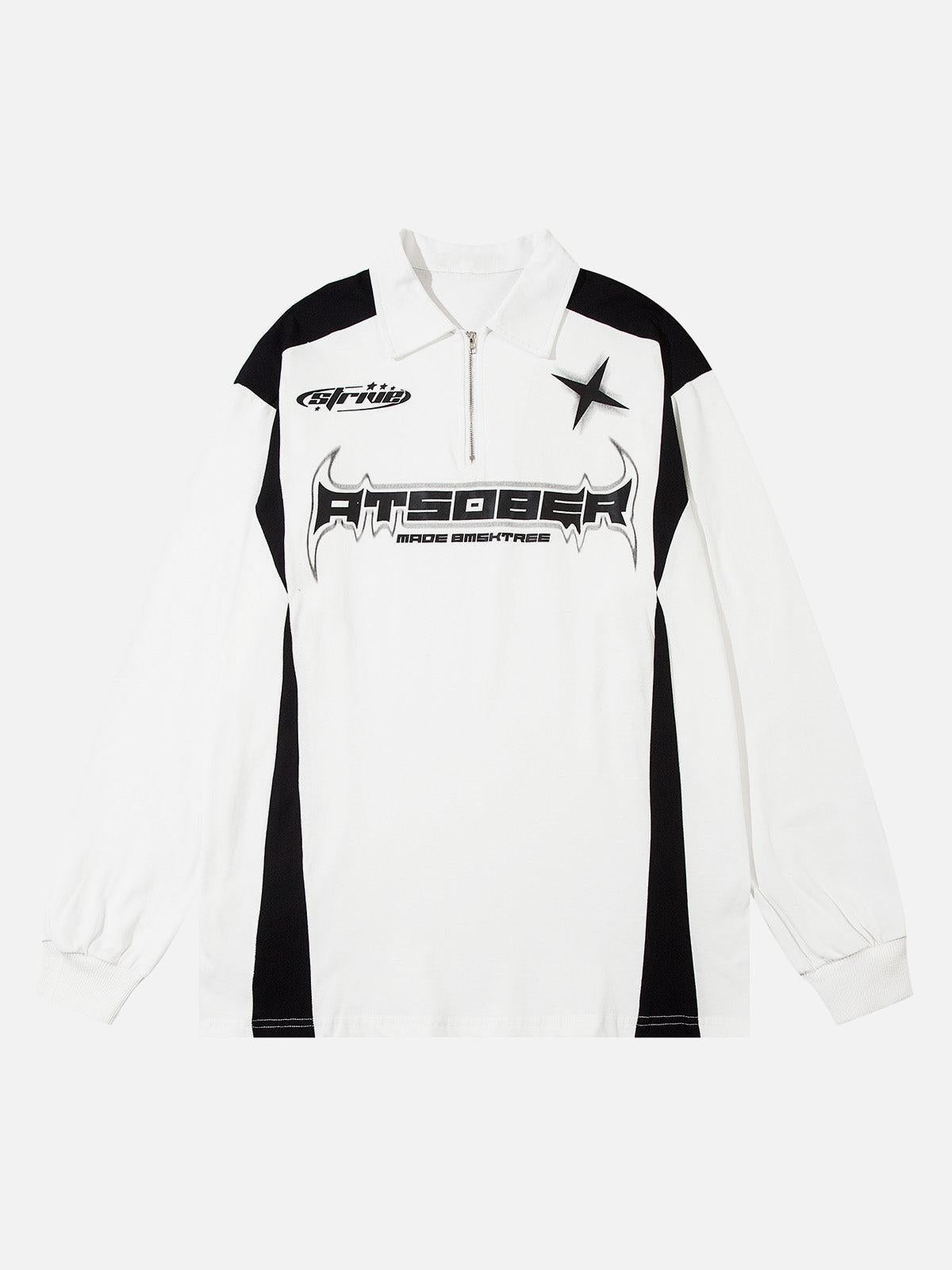 Concert Outfit Star Color-Blocking Long Sleeve Quarter Zipper Shirt