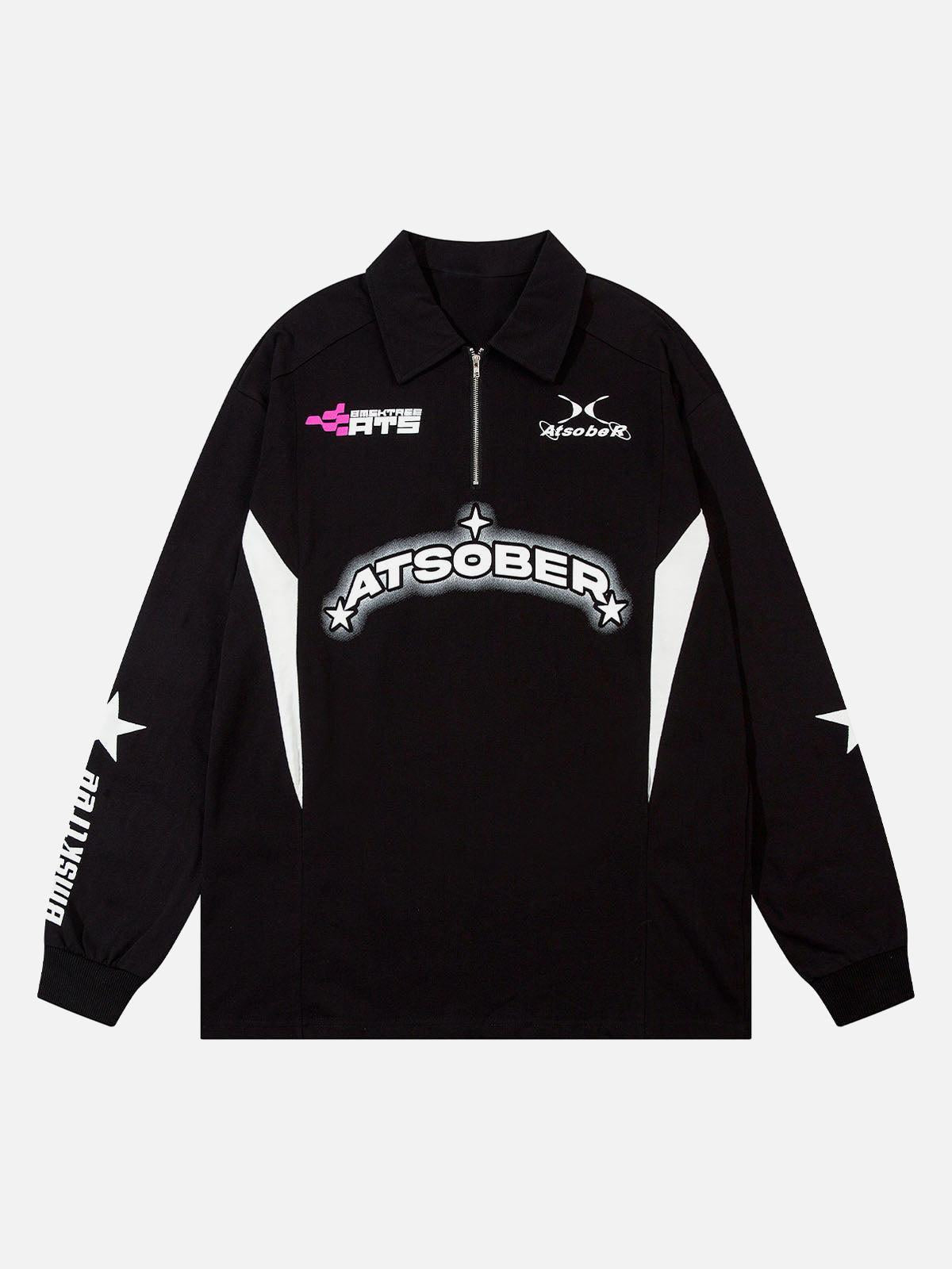 Concert Outfit Star Contrast Color Long Sleeve Quarter Zipper Shirt