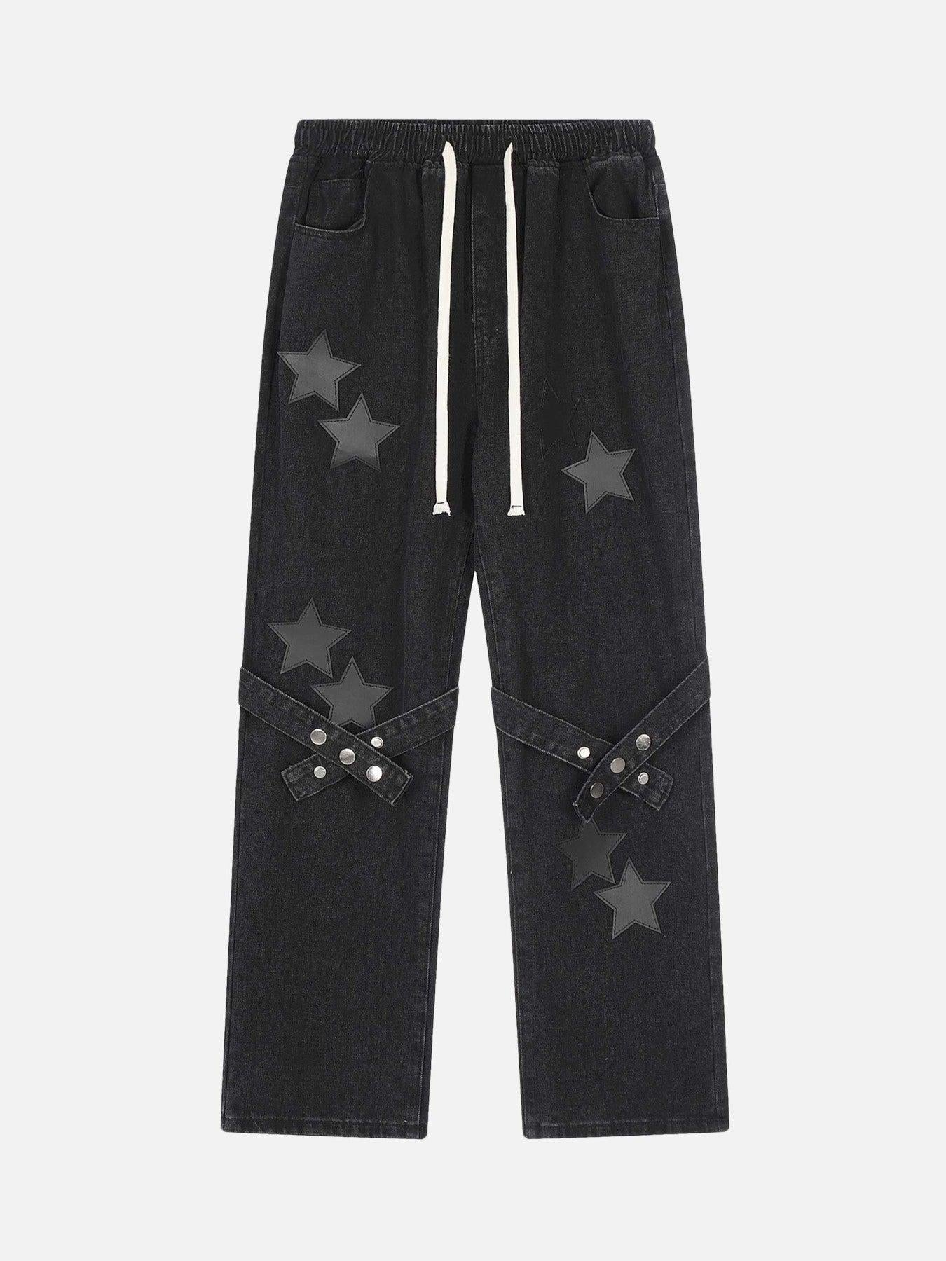 Concert Outfit Star Embroidered Elastic Waist Jeans