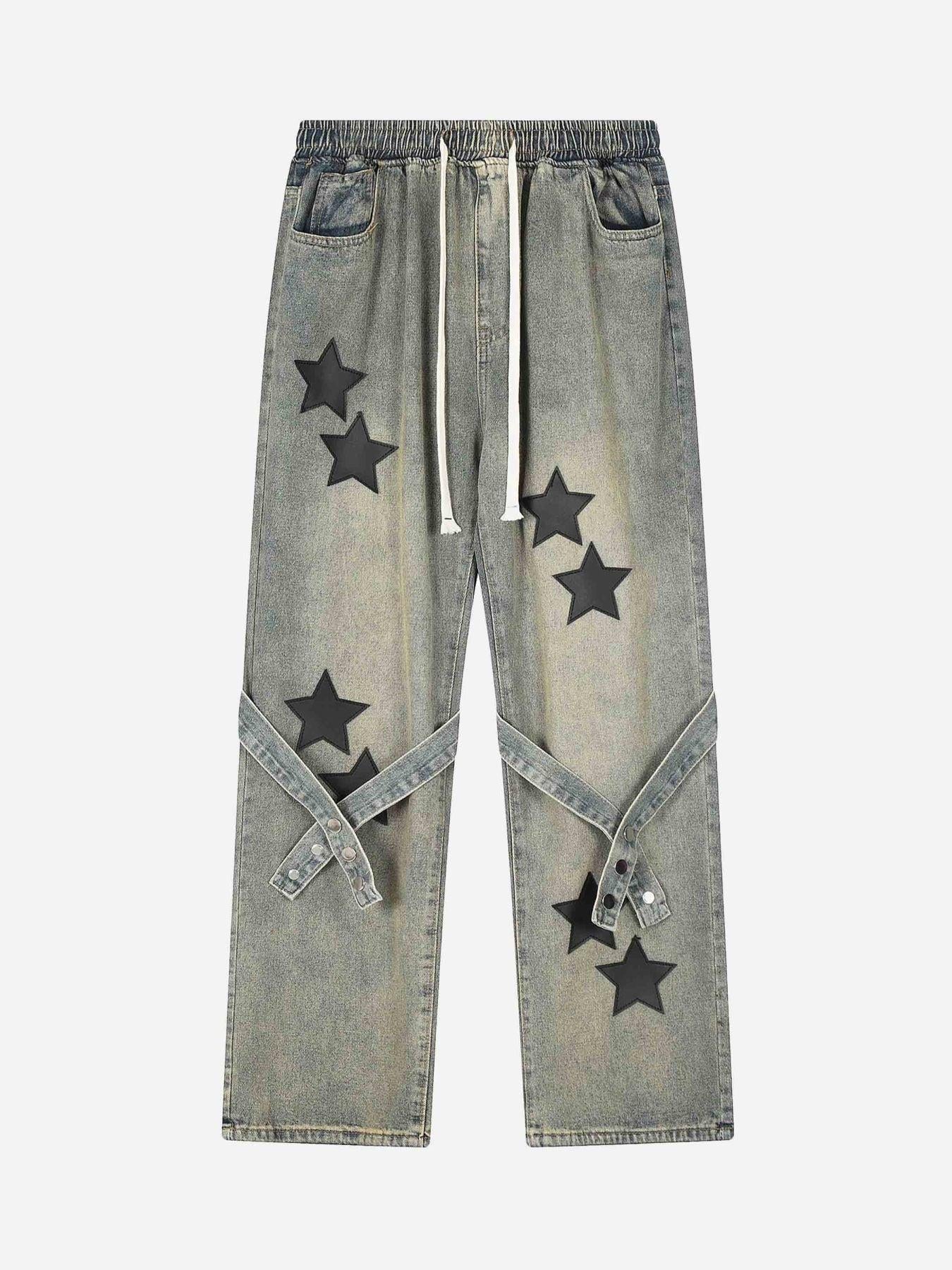Concert Outfit Star Embroidered Elastic Waist Jeans
