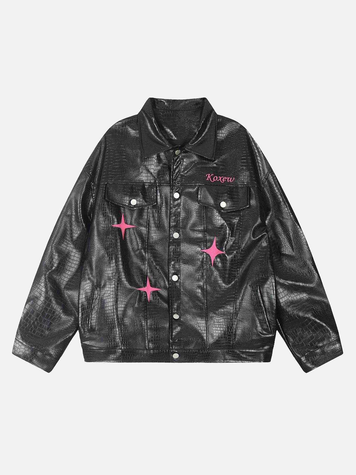 Concert Outfit Star Embroidered PU Leather Jacket