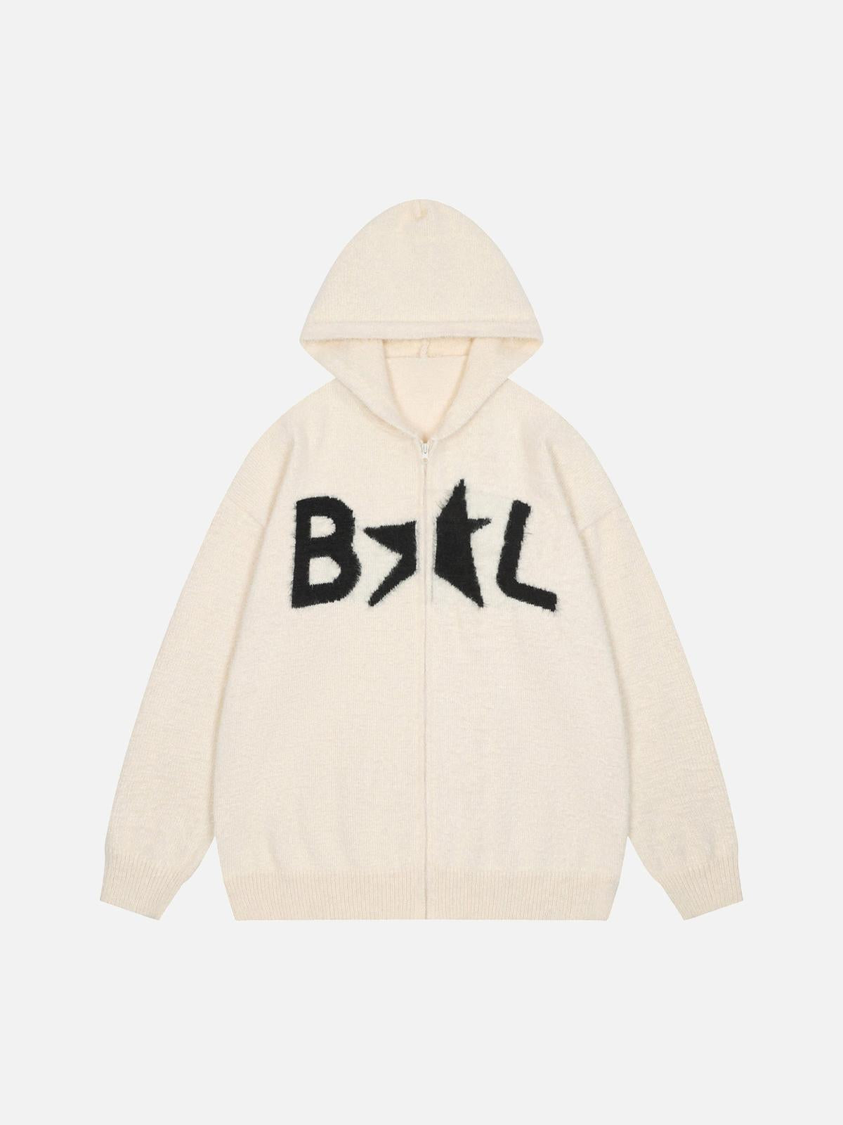 Concert Outfit Star Knit Hooded Zip Up Cardigan Sweater