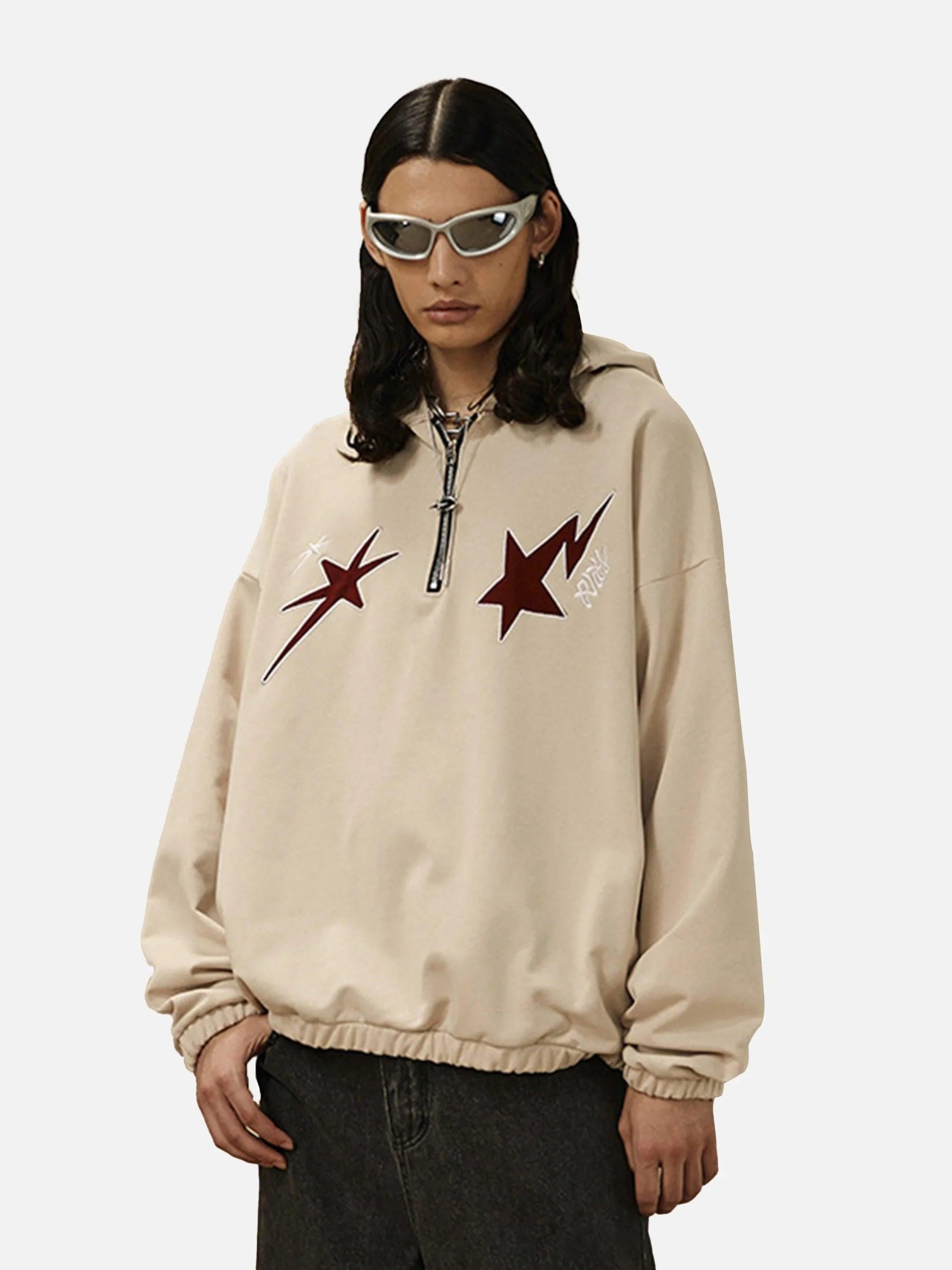 Concert Outfit Star Patchwork Half-Zip Hoodie