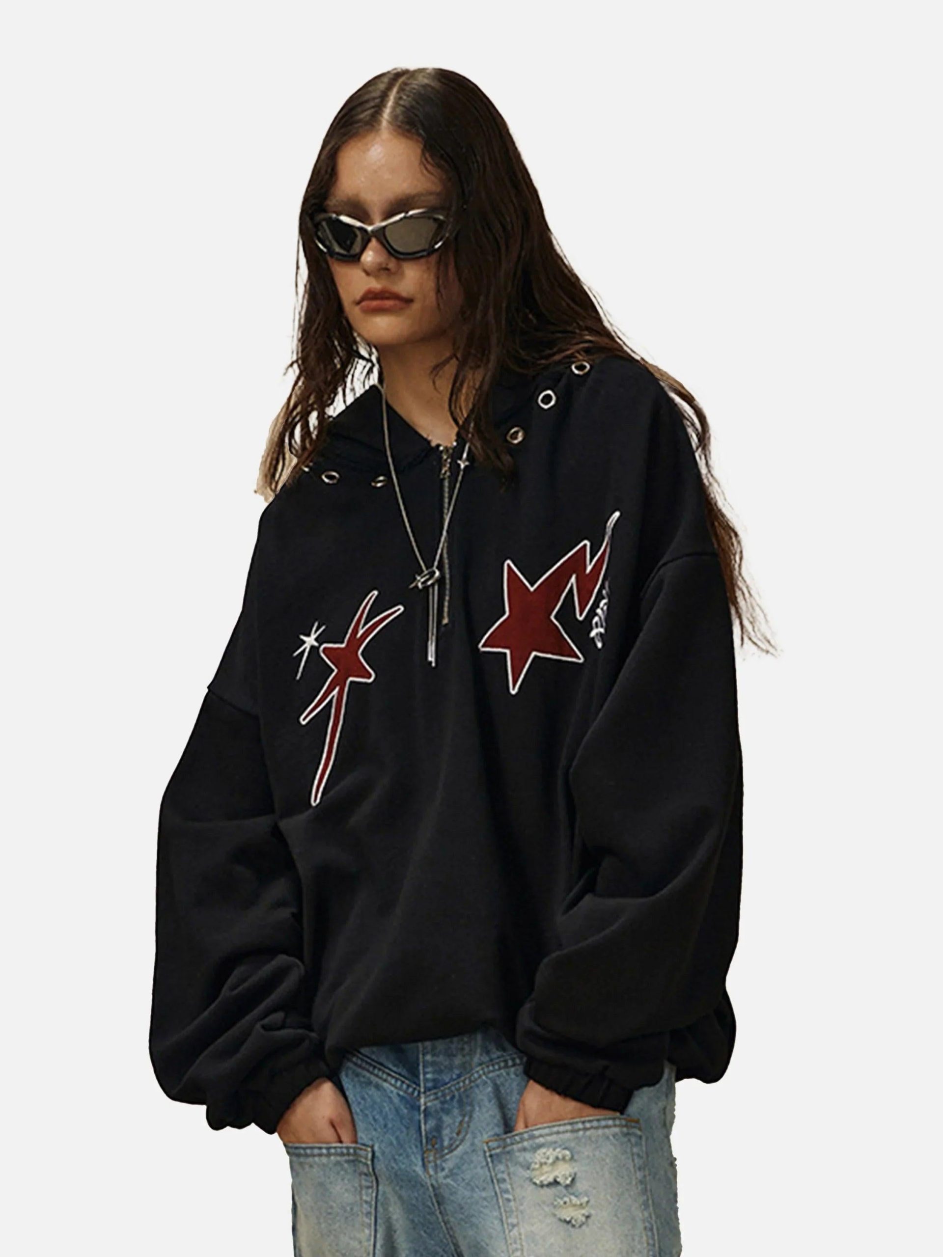 Concert Outfit Star Patchwork Half-Zip Hoodie
