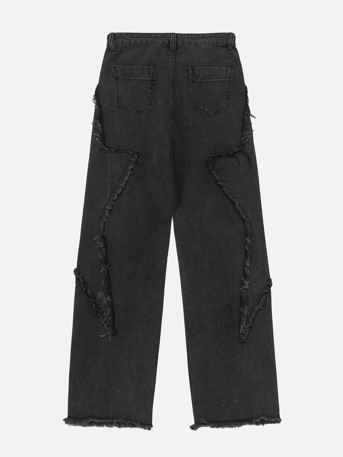 Concert Outfit Star Symmetrical Raw Edge Splicing Jeans