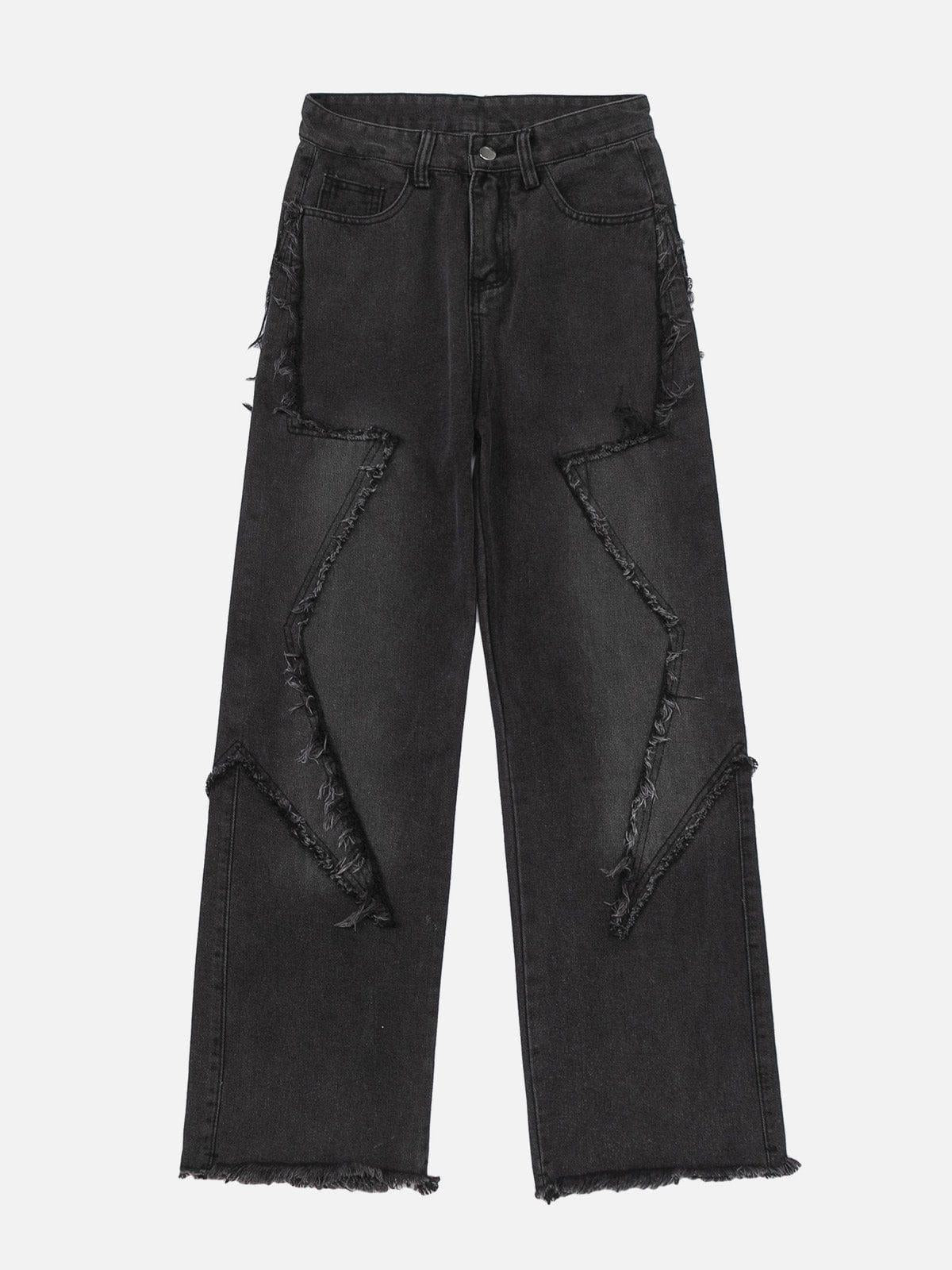 Concert Outfit Star Symmetrical Raw Edge Splicing Jeans