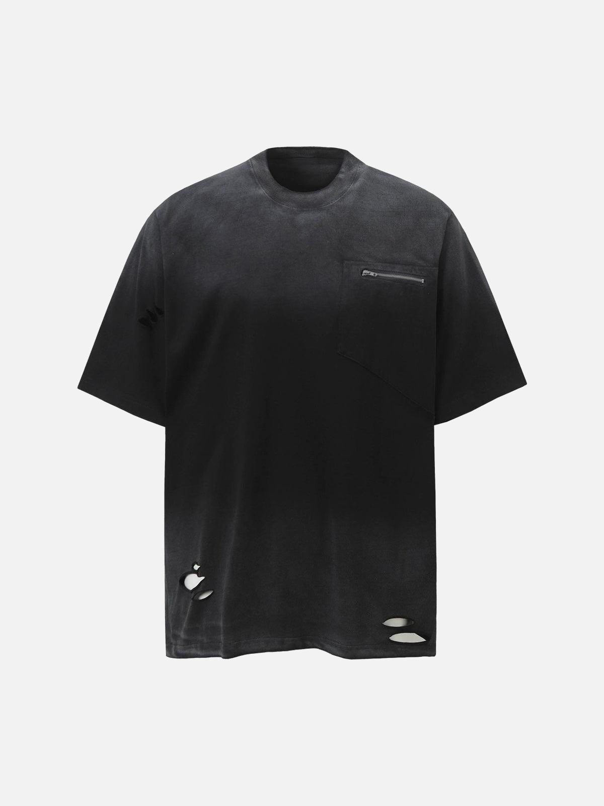 Concert Outfit Street Dirty-Dye Distressed Cut Pocket T-Shirt