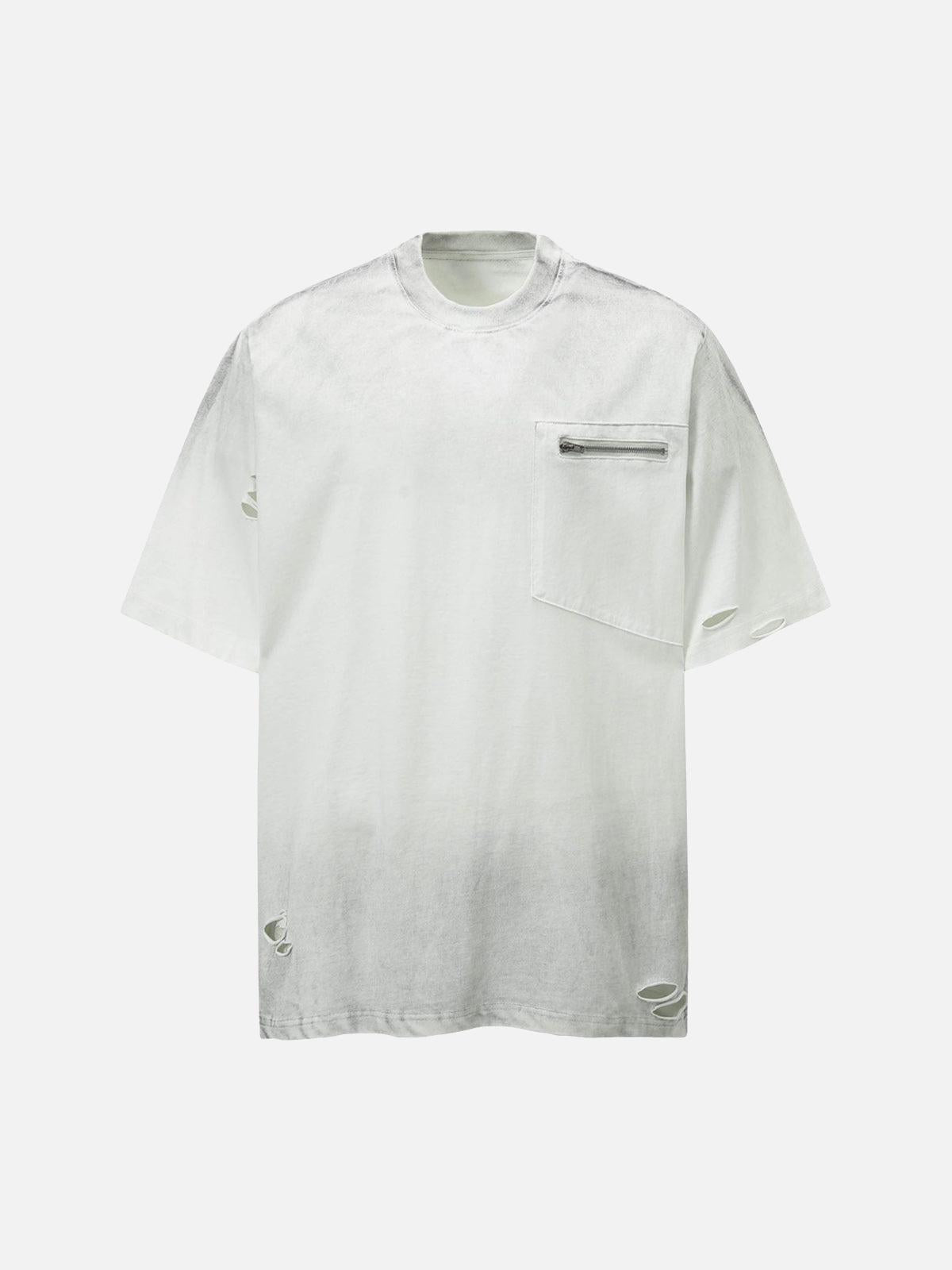 Concert Outfit Street Dirty-Dye Distressed Cut Pocket T-Shirt