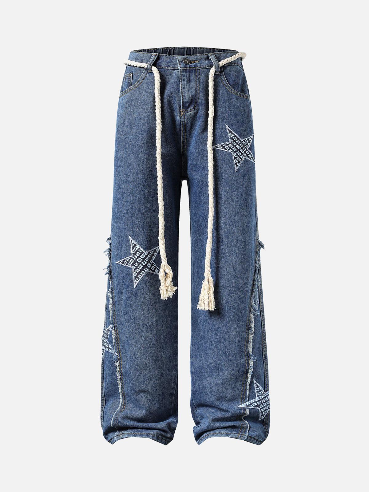 Concert Outfit Street Drawstring Star Applique Jeans