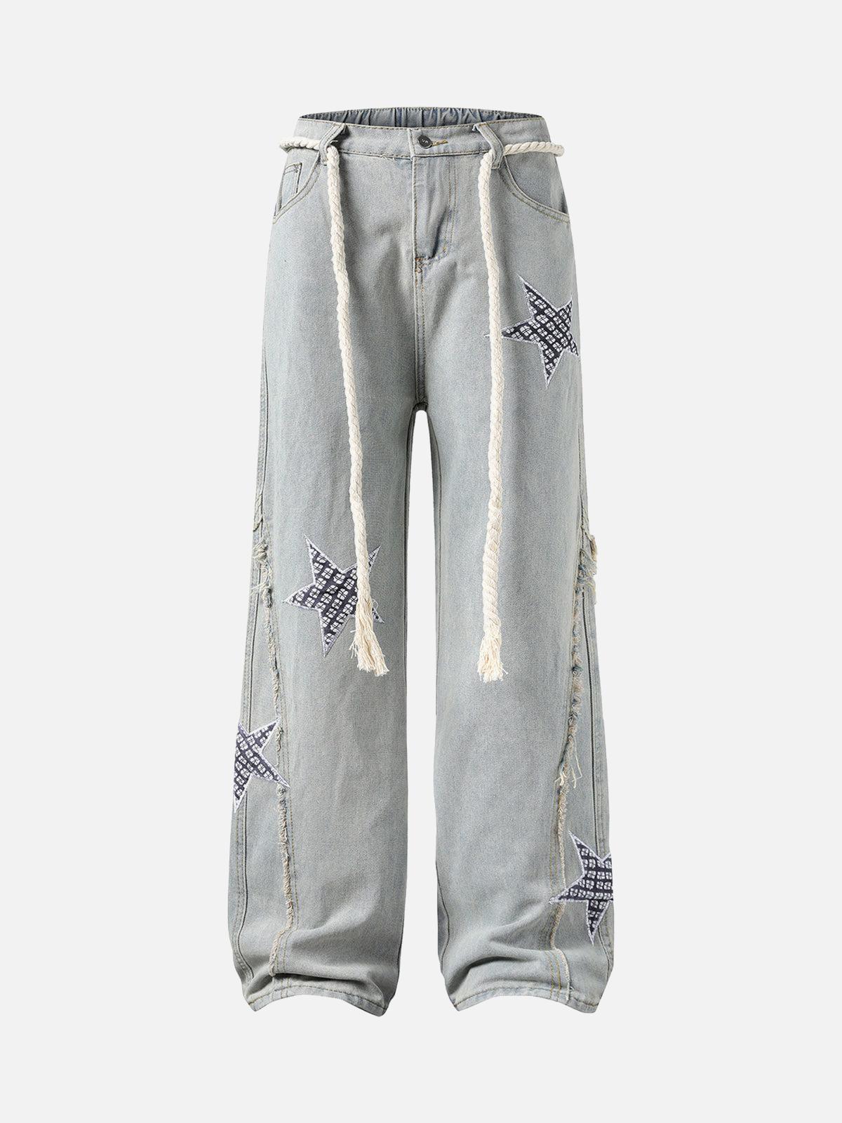 Concert Outfit Street Drawstring Star Applique Jeans