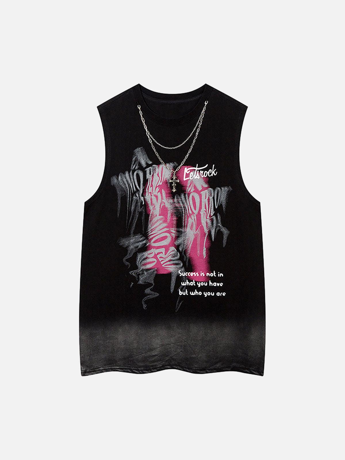 Concert Outfit Street Necklace Graffiti Spray-Painted Vest
