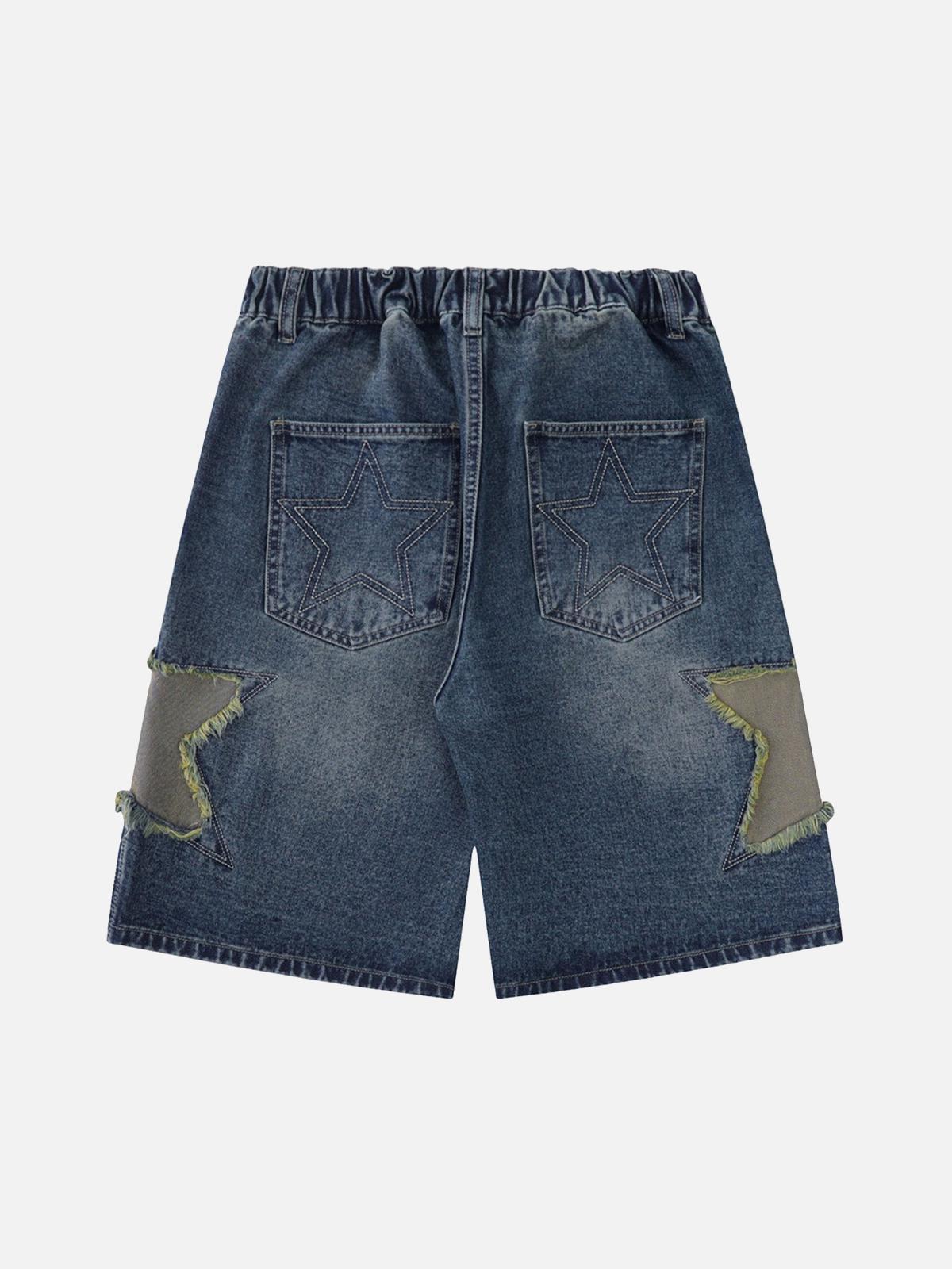Concert Outfit Street Patchwork Star Embroidered Denim Shorts