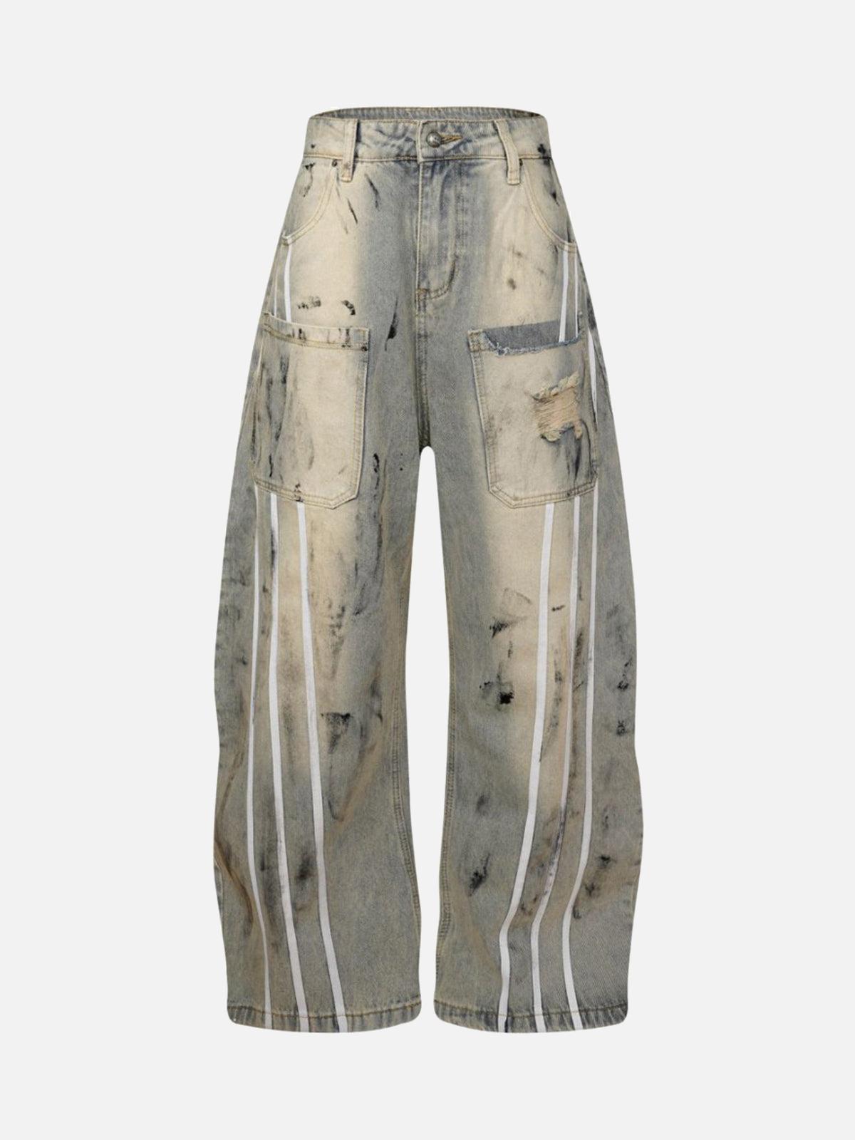 Concert Outfit Street Stripe Dirty Dye Barrel Jeans
