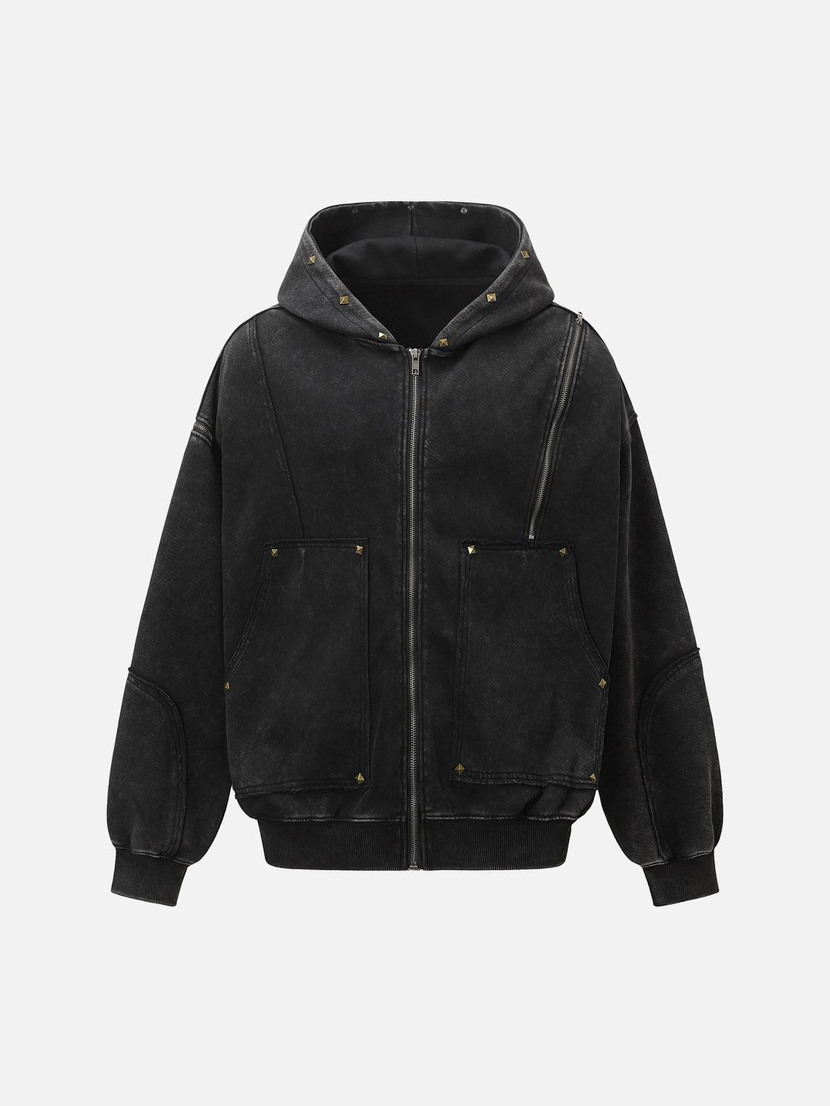 Concert Outfit Street Washed Distressed Stitching Rivet Hooded Jacket