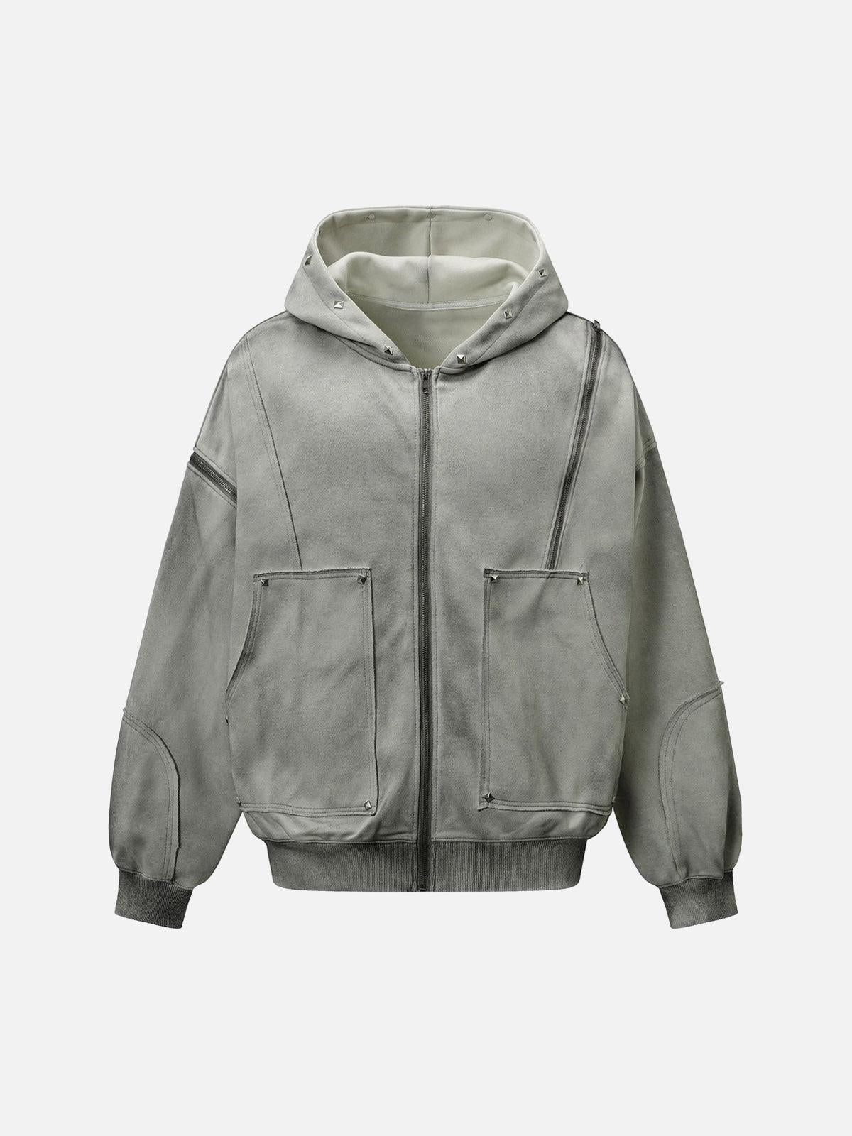 Concert Outfit Street Washed Distressed Stitching Rivet Hooded Jacket