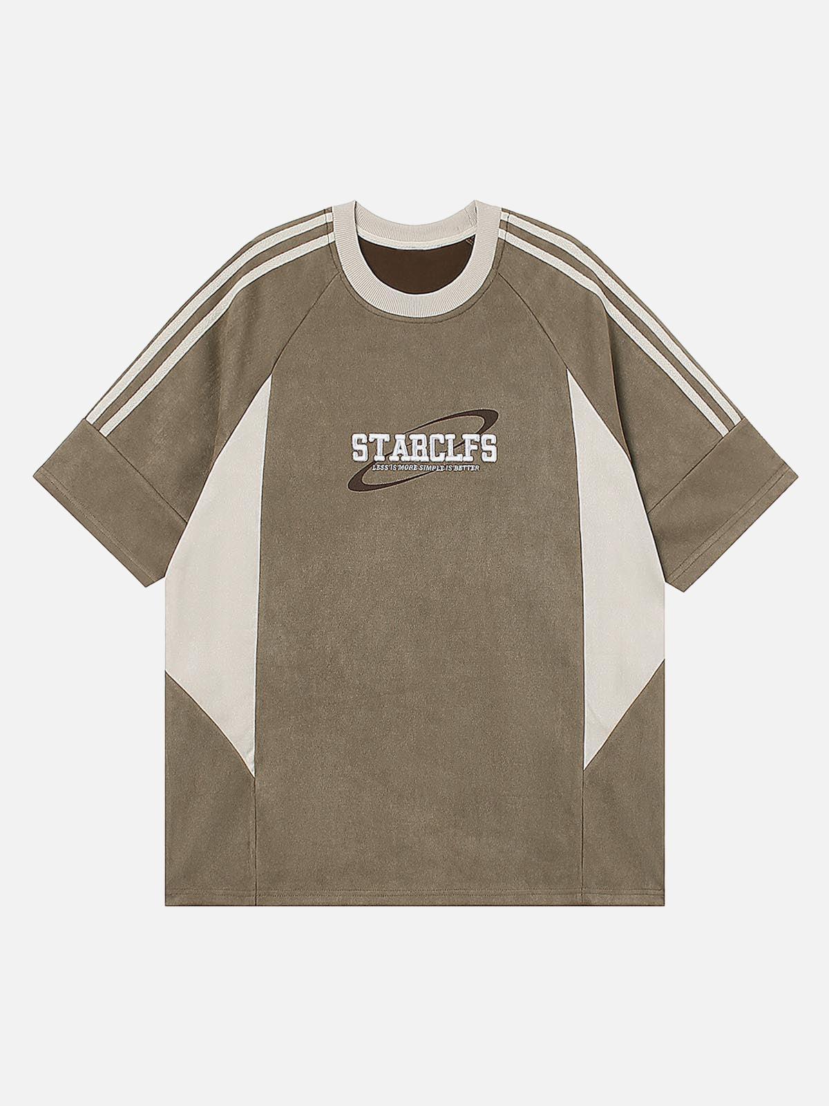 Concert Outfit Suede Contrast Color Spliced Letter Embroidery Oversize T-Shirt