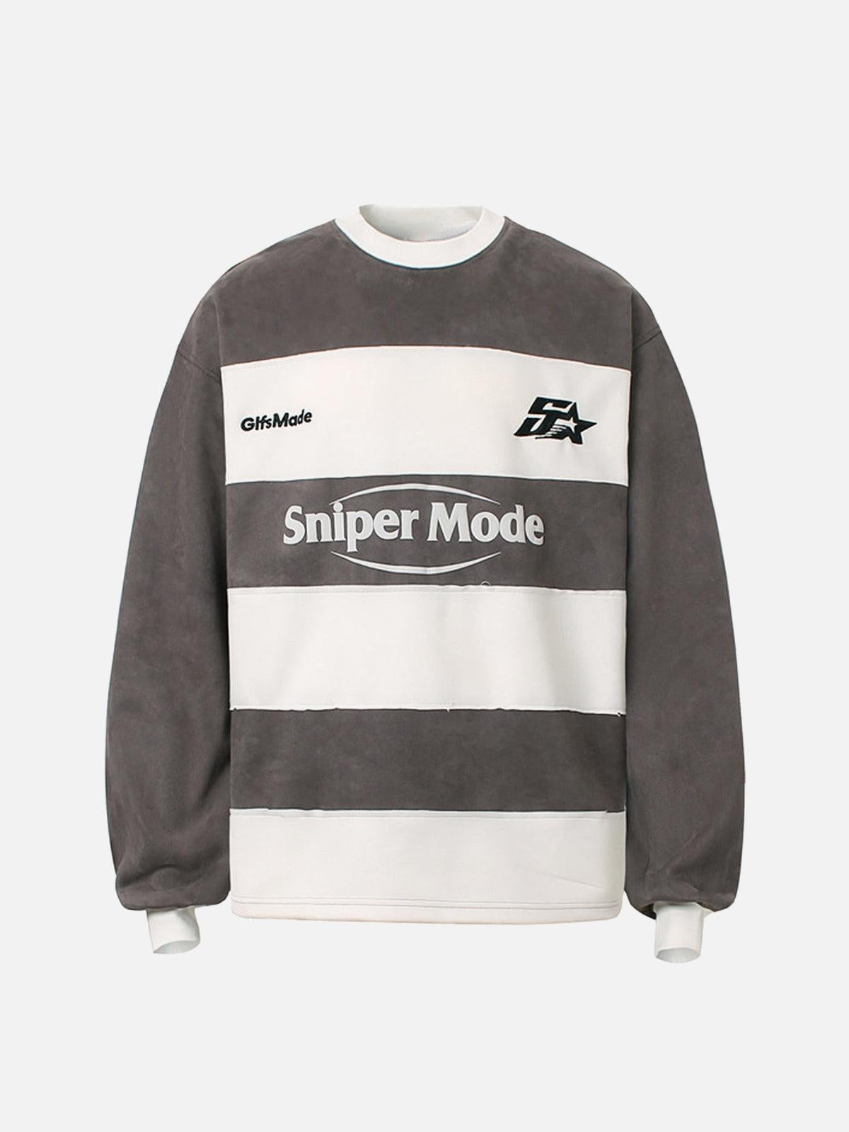 Concert Outfit Suede Contrast Stripe Embroidered Long SleeveT-Shirt