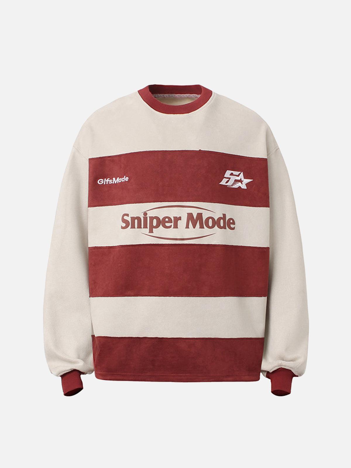 Concert Outfit Suede Contrast Stripe Embroidered Long SleeveT-Shirt