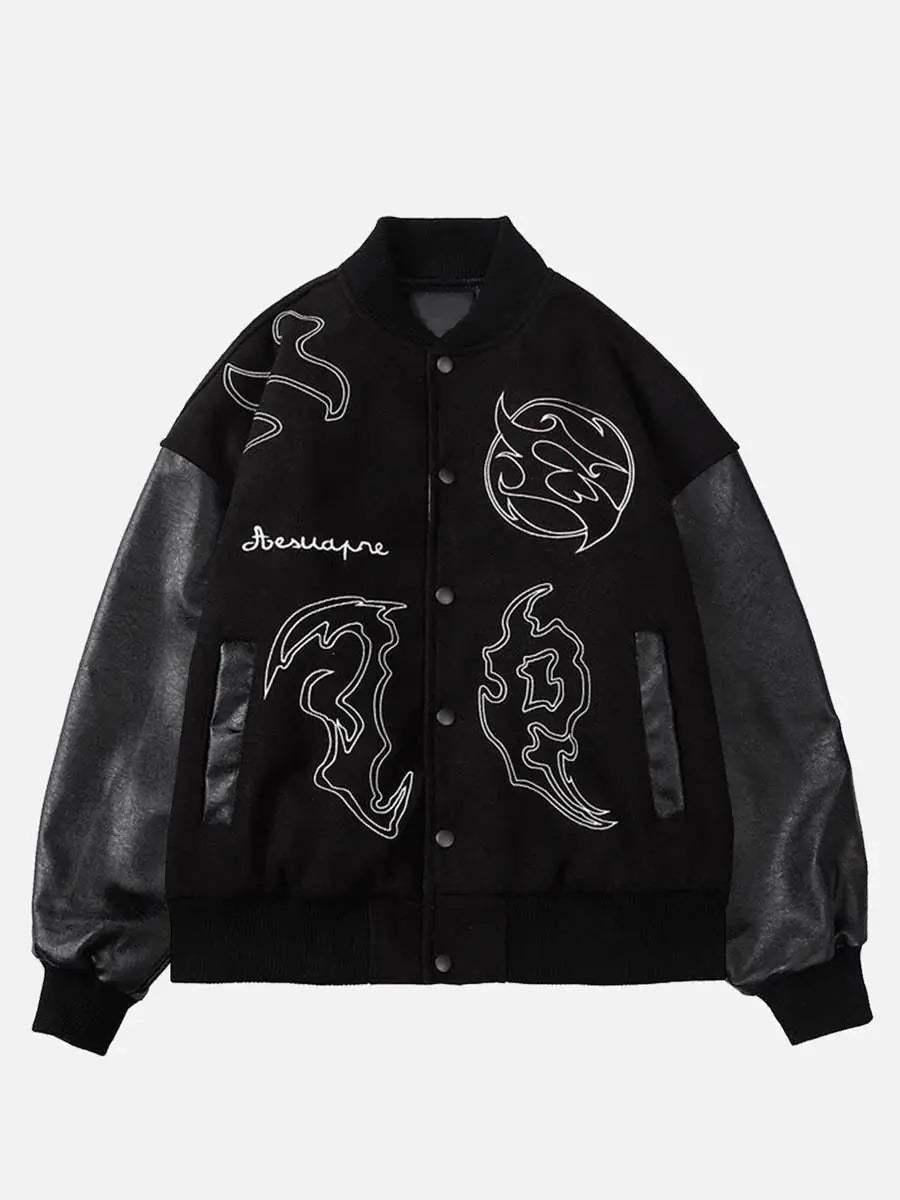 Concert Outfit Symbol Embroidery PU Leather Racing Jacket