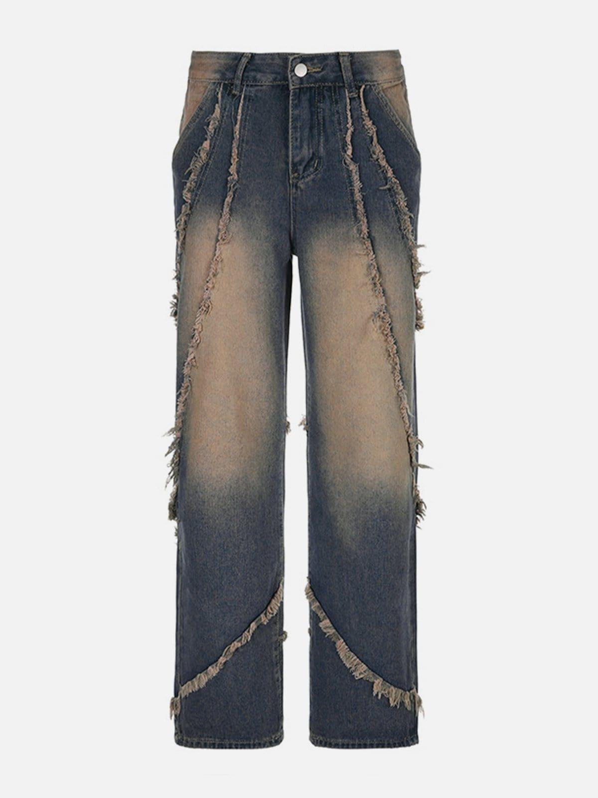 Concert Outfit Symmetrical Raw Edge Straight-Leg Jeans