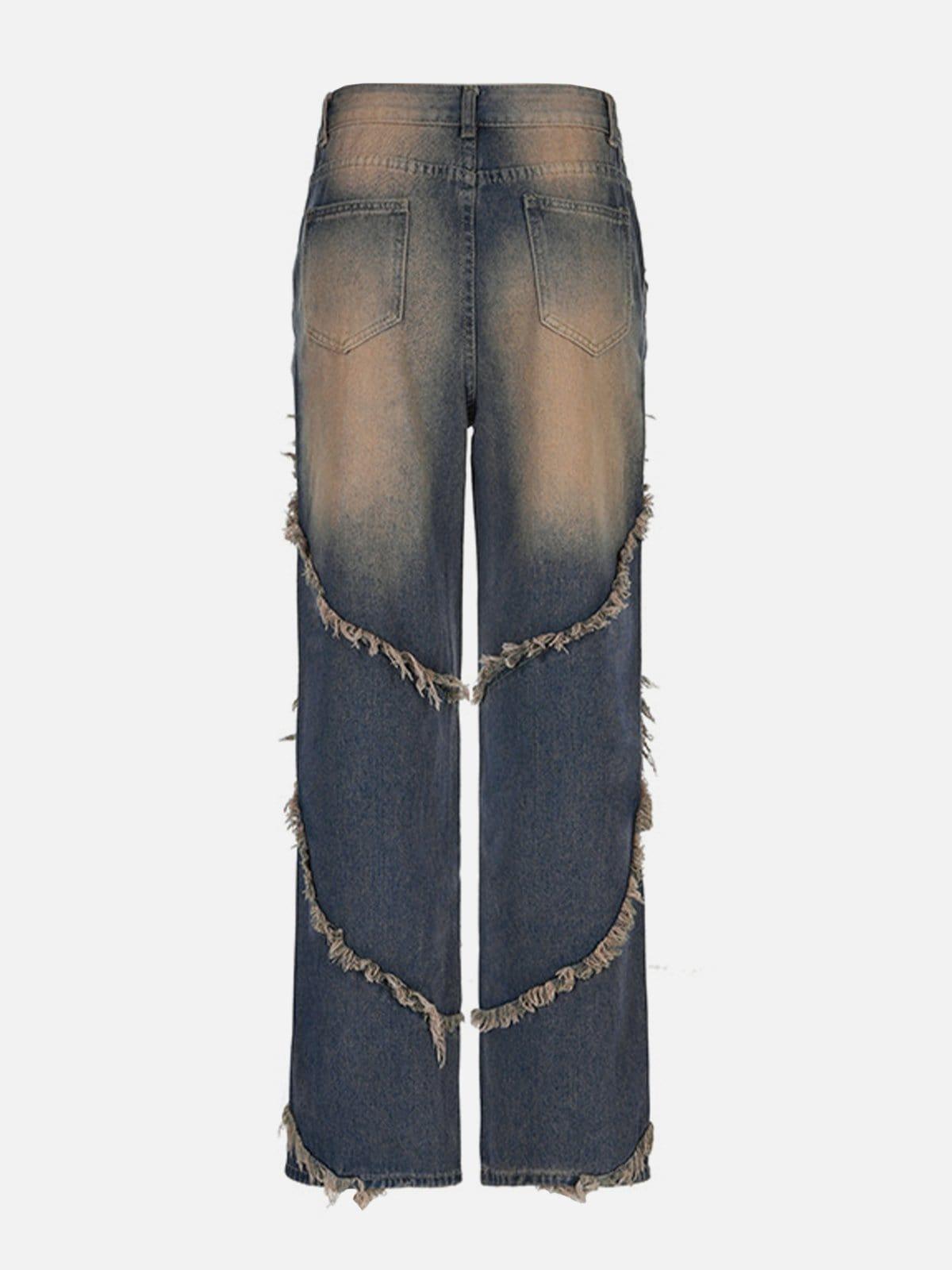 Concert Outfit Symmetrical Raw Edge Straight-Leg Jeans
