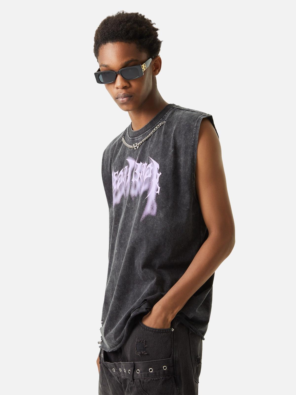 Concert Outfit ThesupermadeVintage Metallic Phantom Letter Distressed Washed Vest