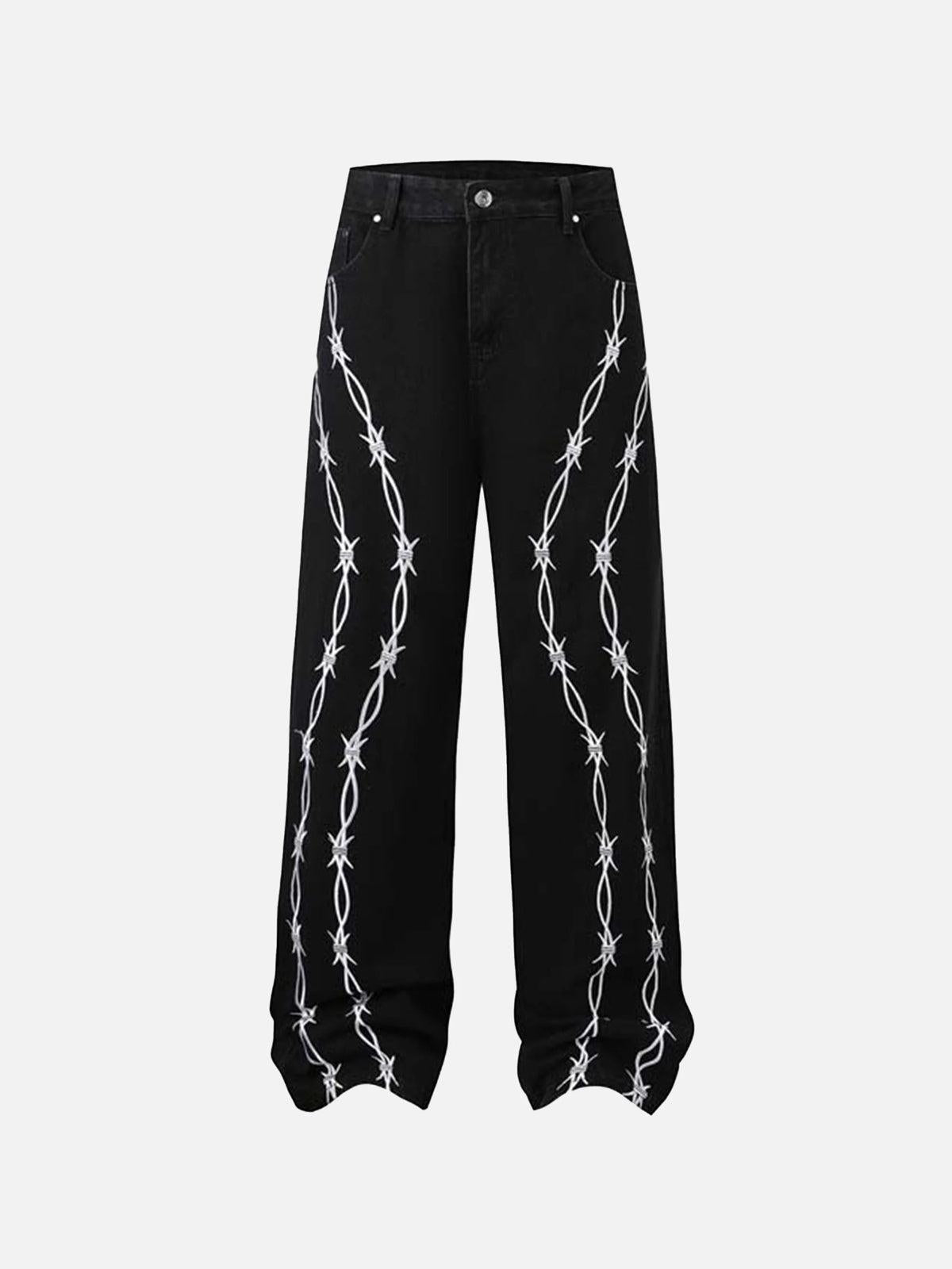 Concert Outfit Thorn Chain Embroidered Jeans