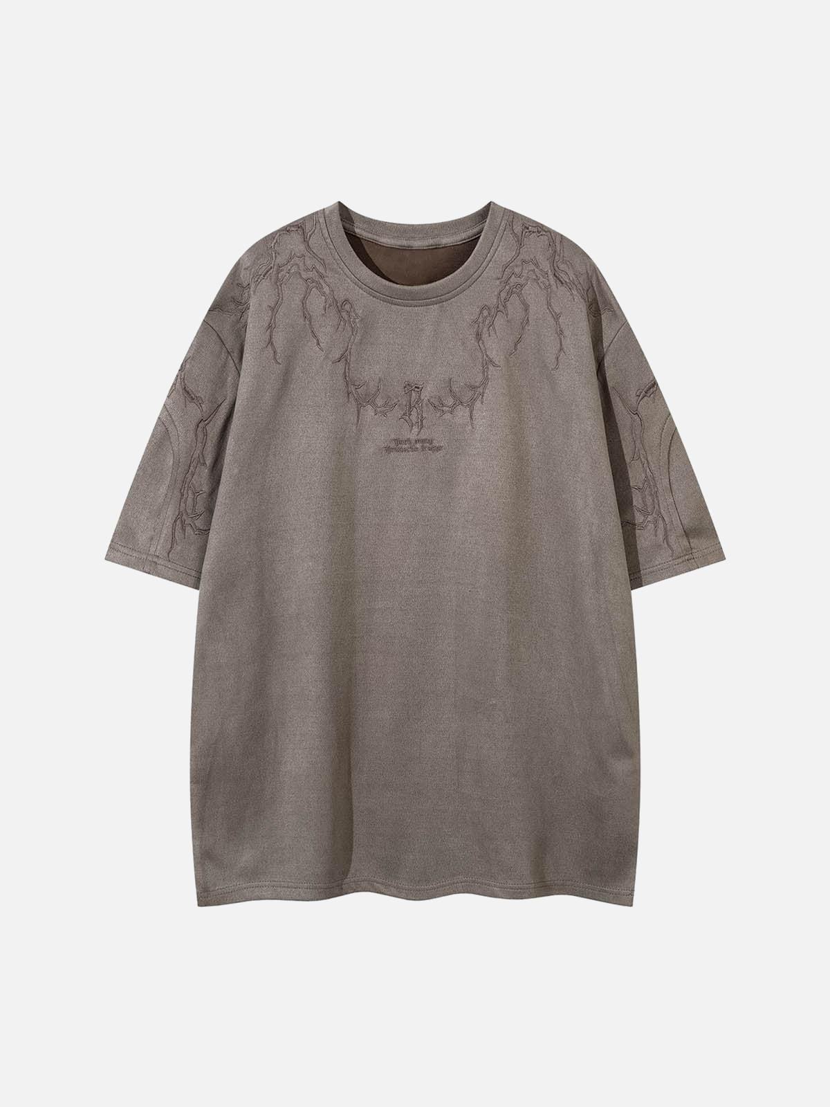 Concert Outfit Thorn Embroidery Suede T-Shirt
