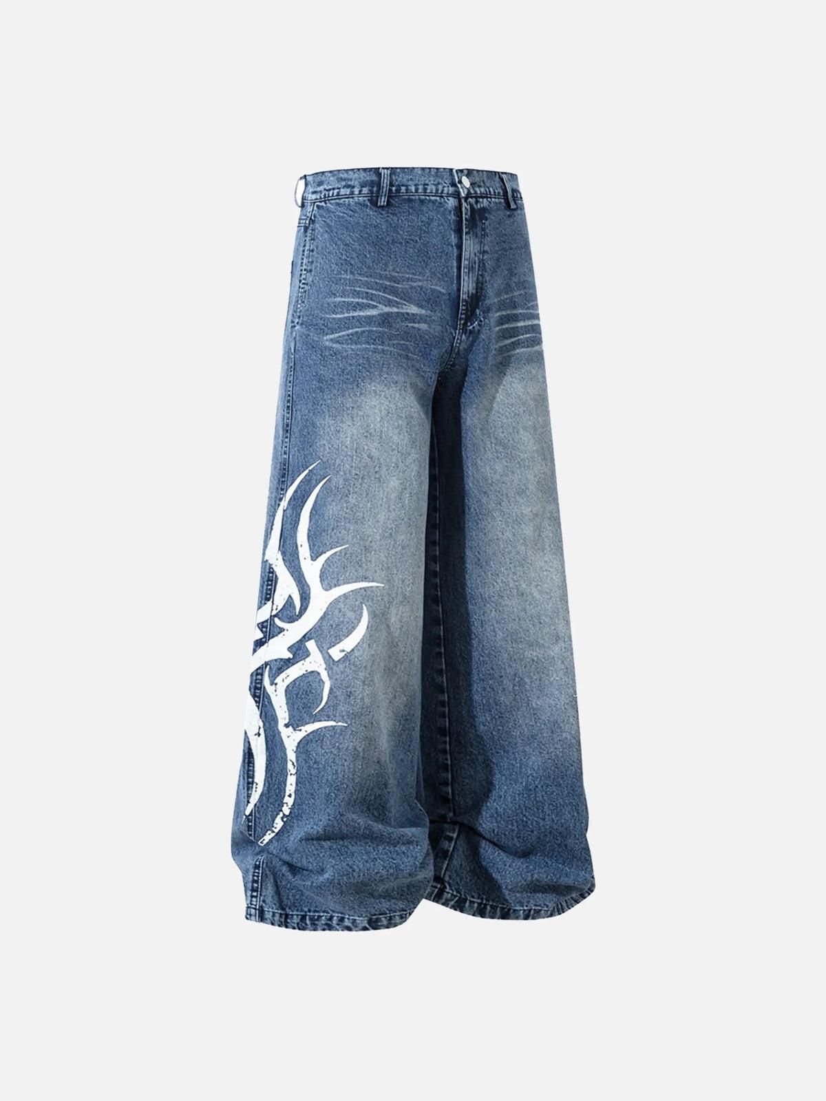 Concert Outfit Thorn Print Washed Oversized Jeans