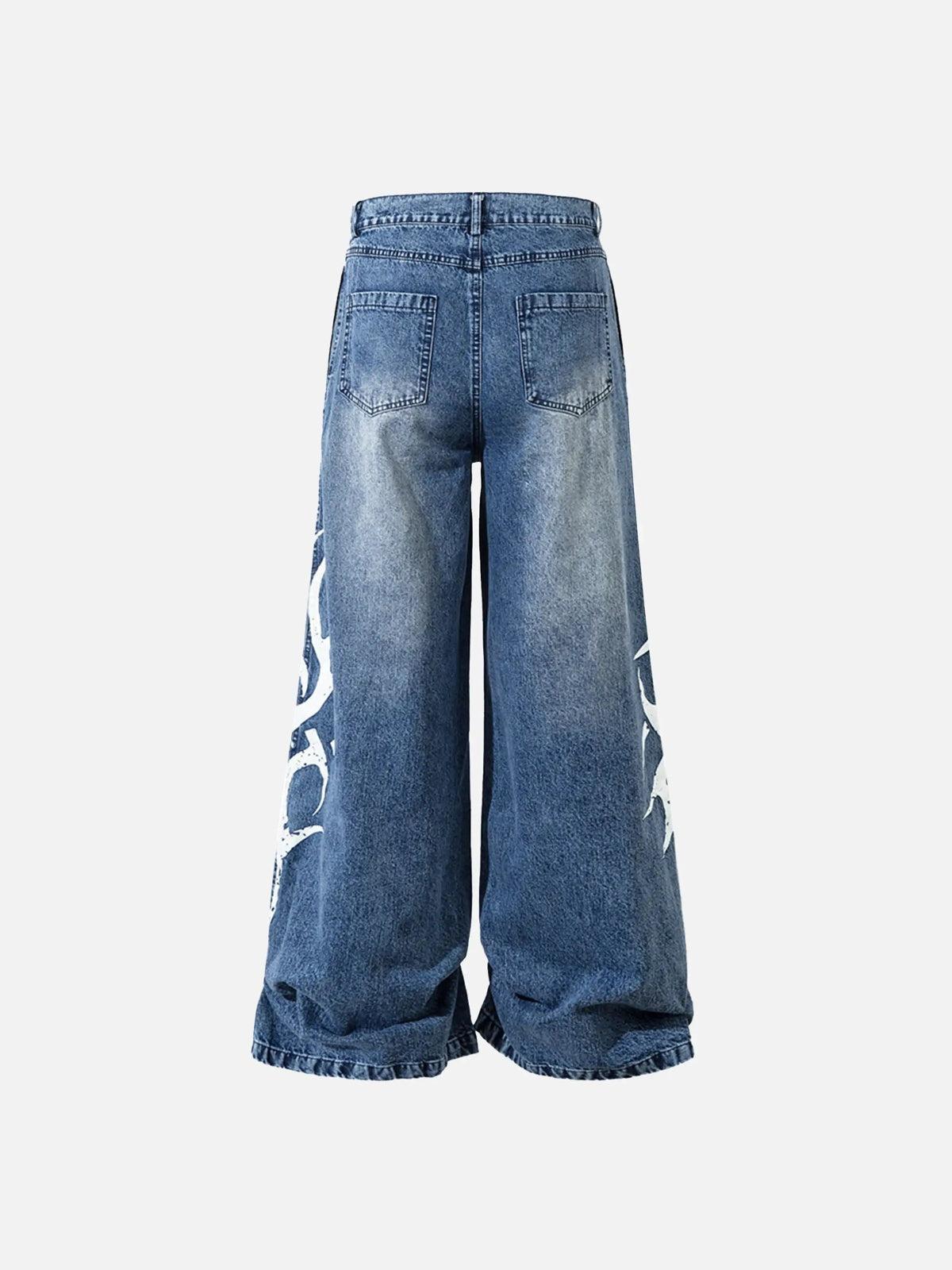 Concert Outfit Thorn Print Washed Oversized Jeans