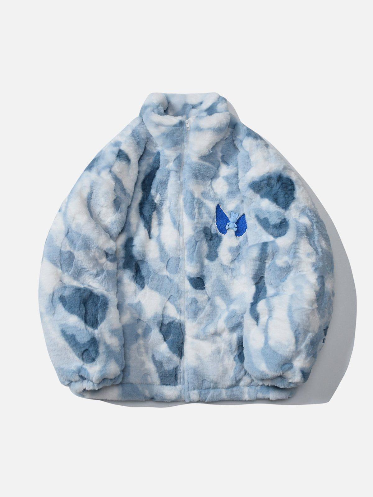 Concert Outfit Tie Dye Angel Bunny Label Sherpa Coat