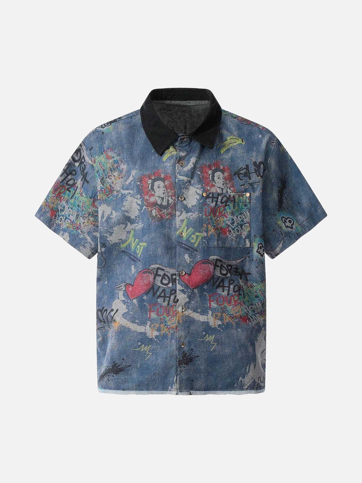 Concert Outfit Tie-Dye Denim Graffiti Polo T-Shirt