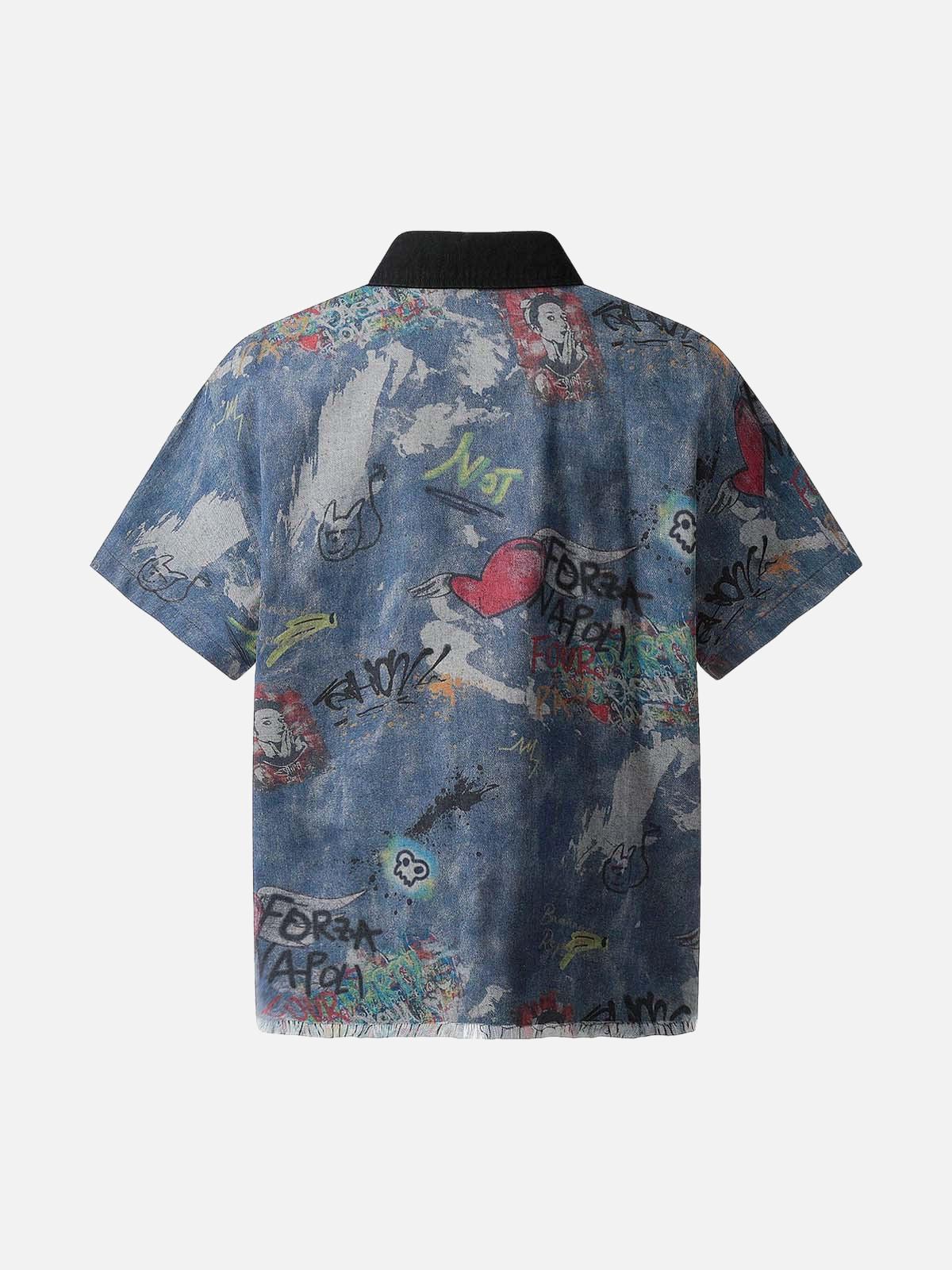 Concert Outfit Tie-Dye Denim Graffiti Polo T-Shirt
