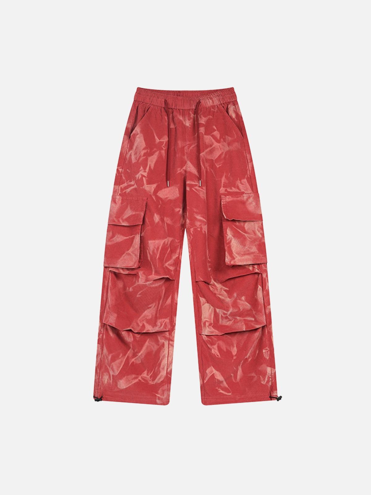 Concert Outfit Tie-Dye Pleated Corduroy Multi-Pocket Pants