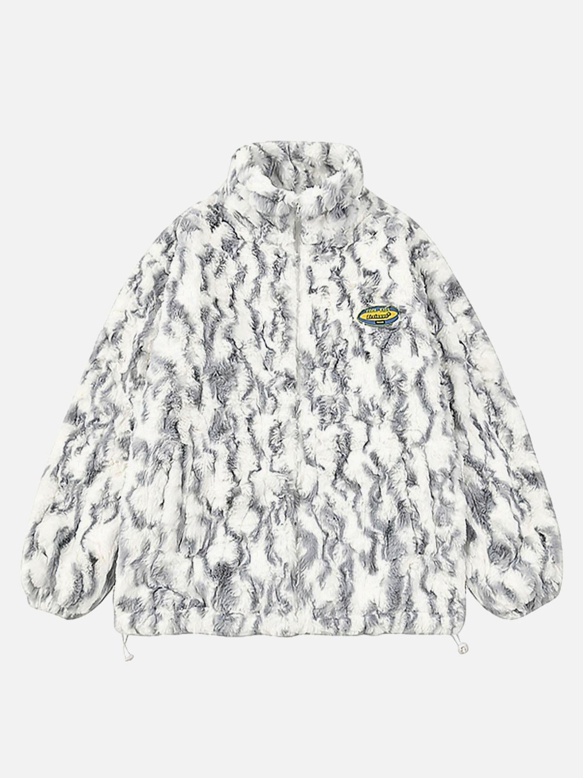 Concert Outfit Tie-Dye Stand Collar Sherpa Jacket
