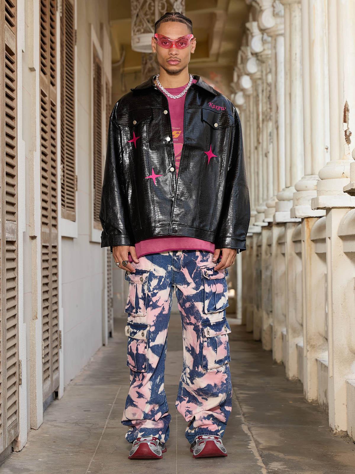 Concert Outfit Tie-Dye Waste Style Camouflage Cargo Jeans
