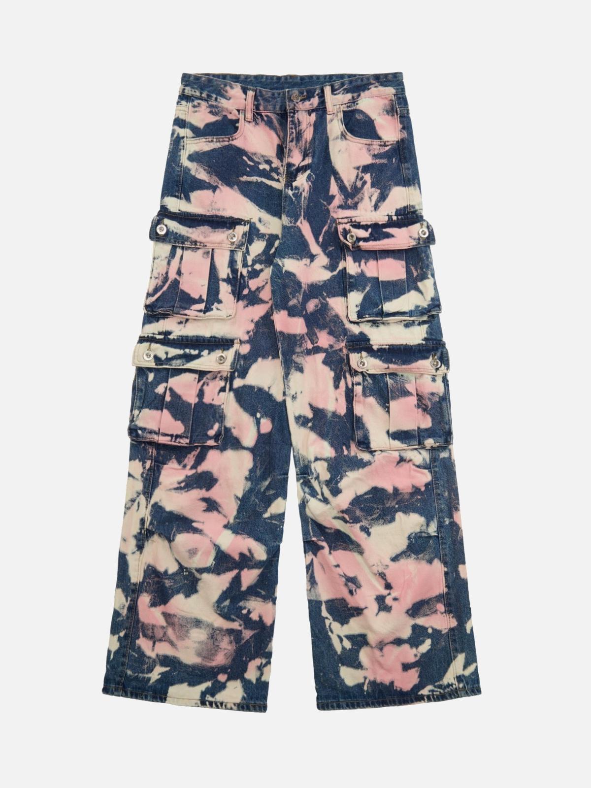 Concert Outfit Tie-Dye Waste Style Camouflage Cargo Jeans
