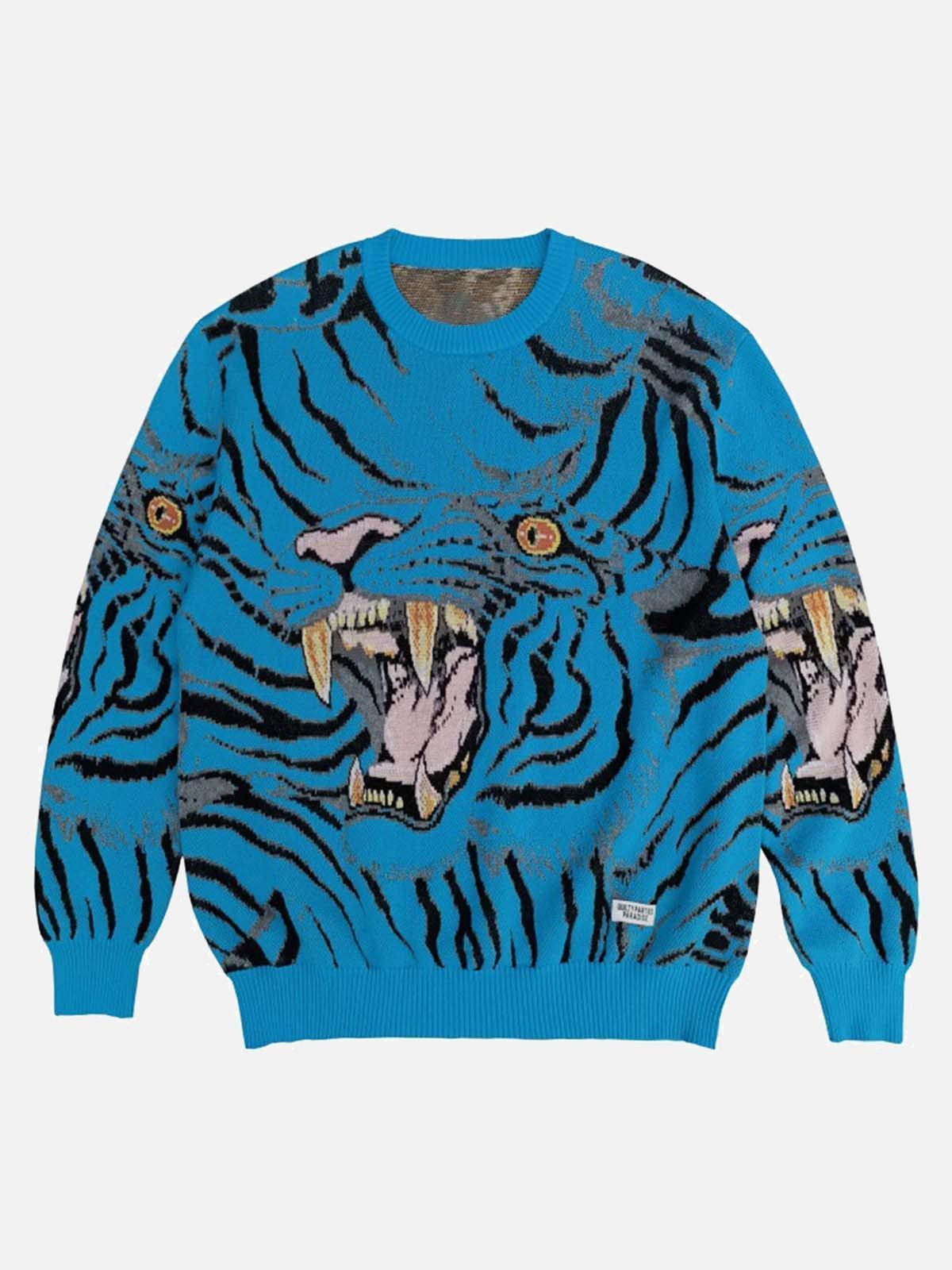 Concert Outfit Tiger Crew Neck Knitted Sweater