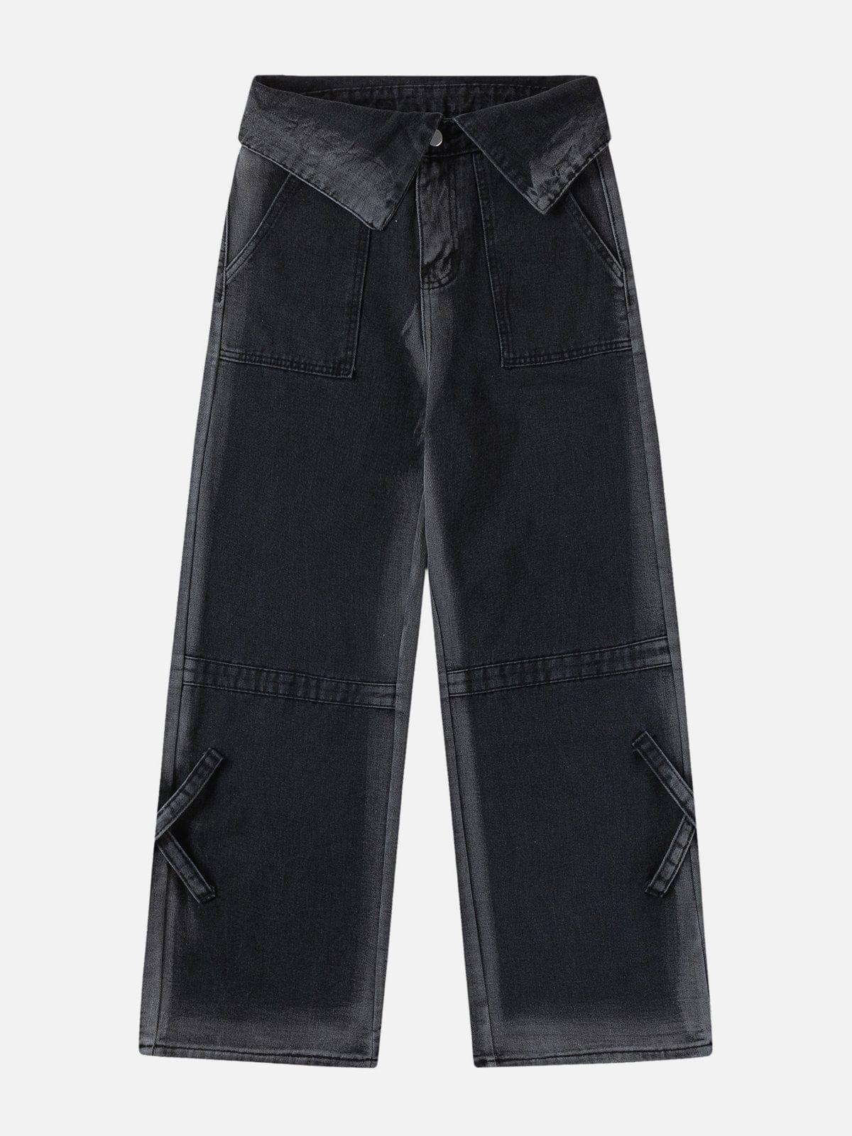 Concert Outfit Turn-Over Waistband Wide-Leg Jeans