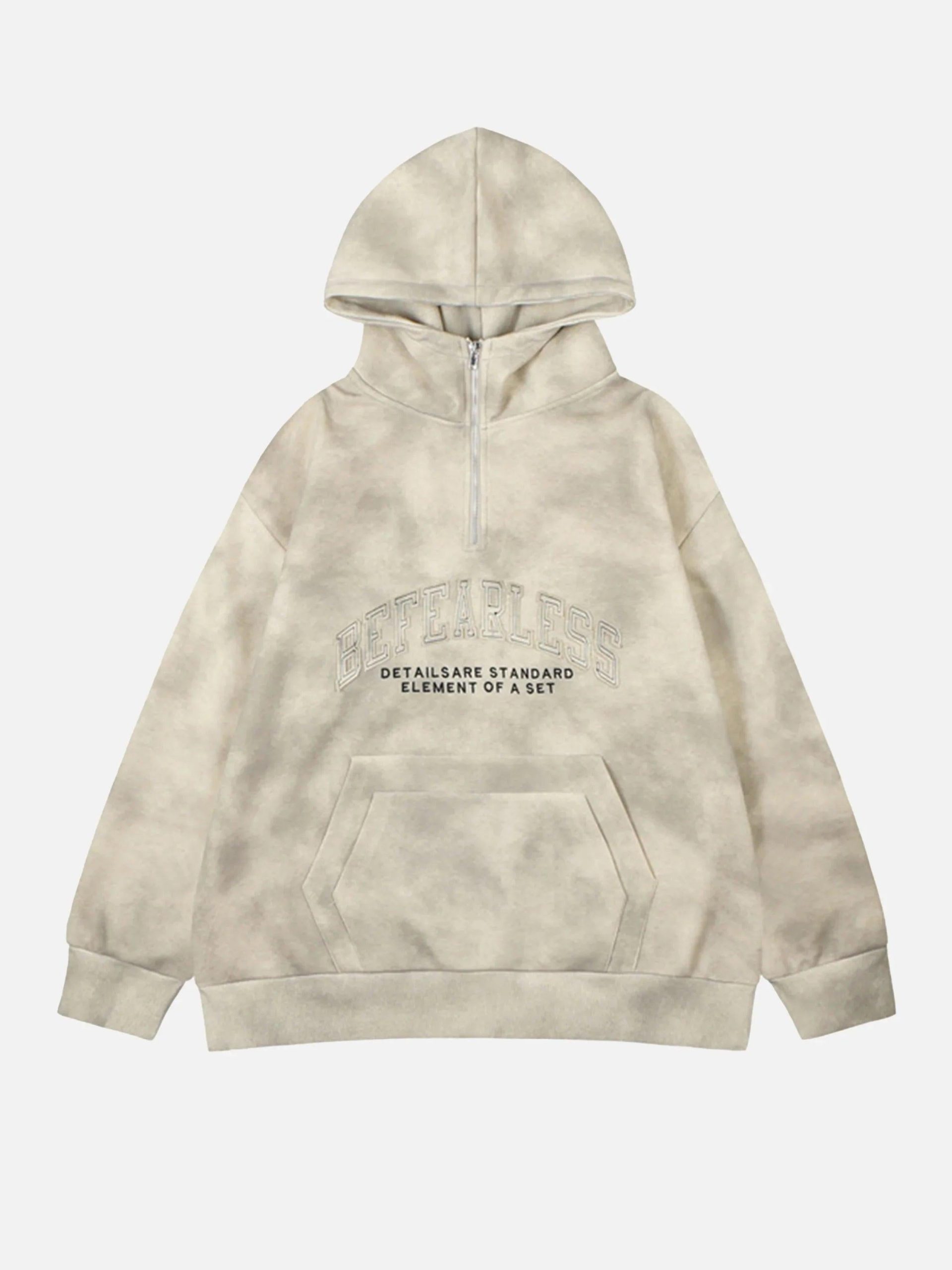 Concert Outfit Vintage Dirty Tie-Dye Half Zip-Up Hoodie