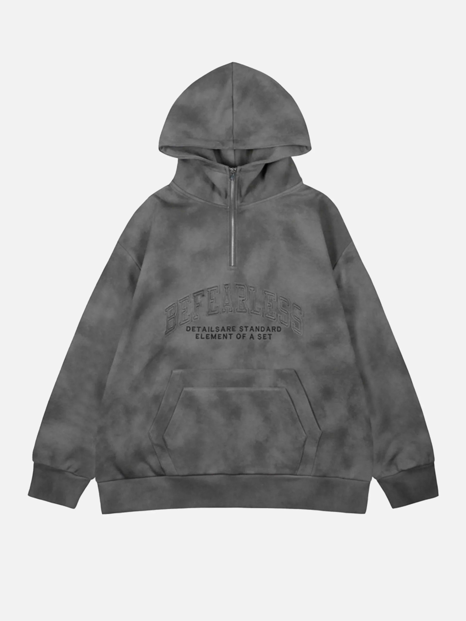 Concert Outfit Vintage Dirty Tie-Dye Half Zip-Up Hoodie