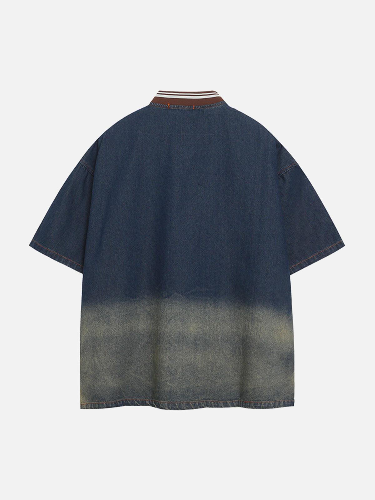 Concert Outfit Vintage Distressed Washed Gradient Denim T-Shirt