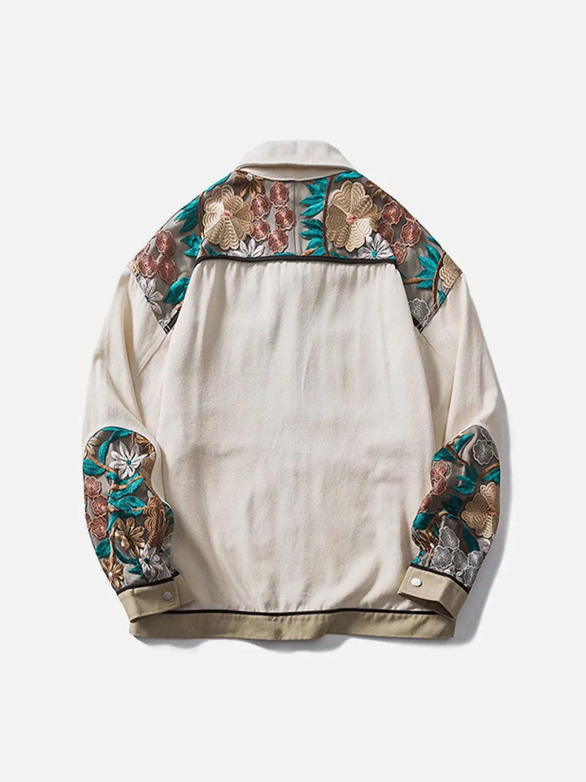 Concert Outfit Vintage Flower Embroidery Stitching Jacket
