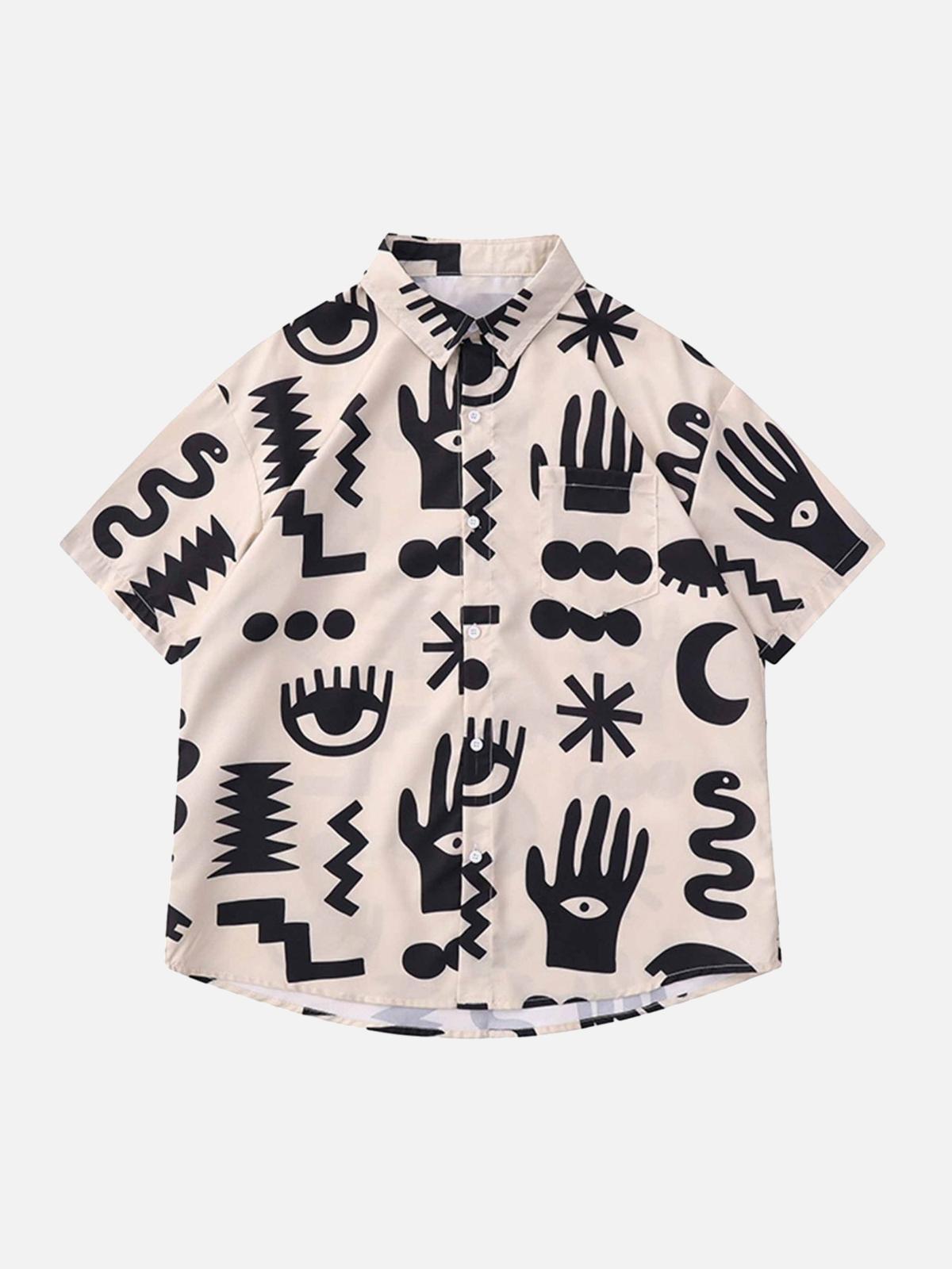 Concert Outfit Vintage Full Print Lapel Short Sleeve Shirt