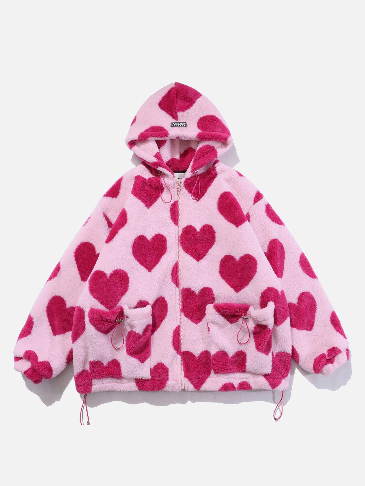 Concert Outfit Vintage Heart Pattern Oversize Sherpa Coat