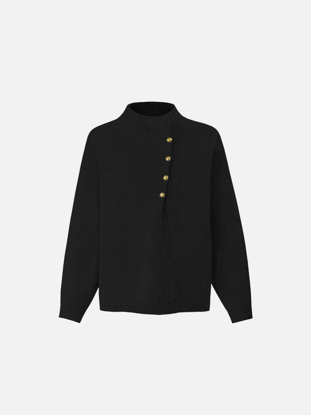 Concert Outfit Vintage High-Neck Button Leisure Sweater
