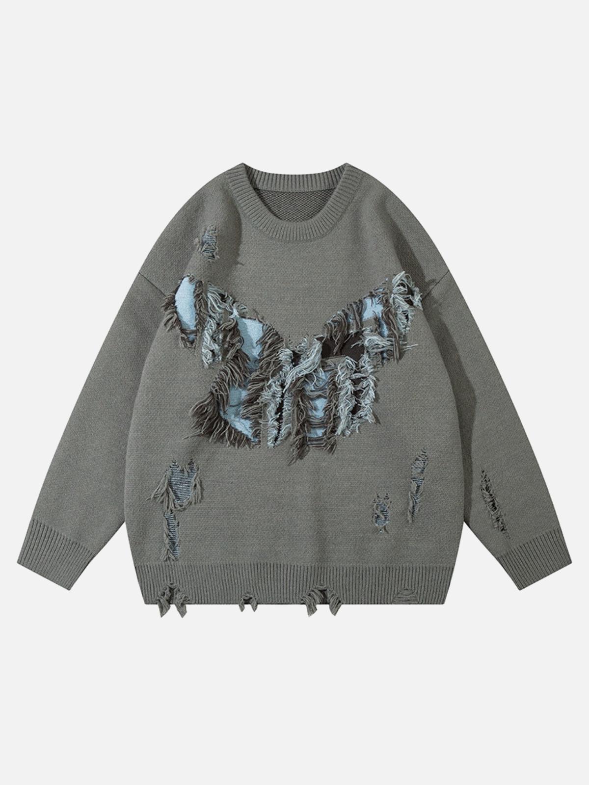 Concert Outfit Vintage High Street Ripped Butterfly Sweater