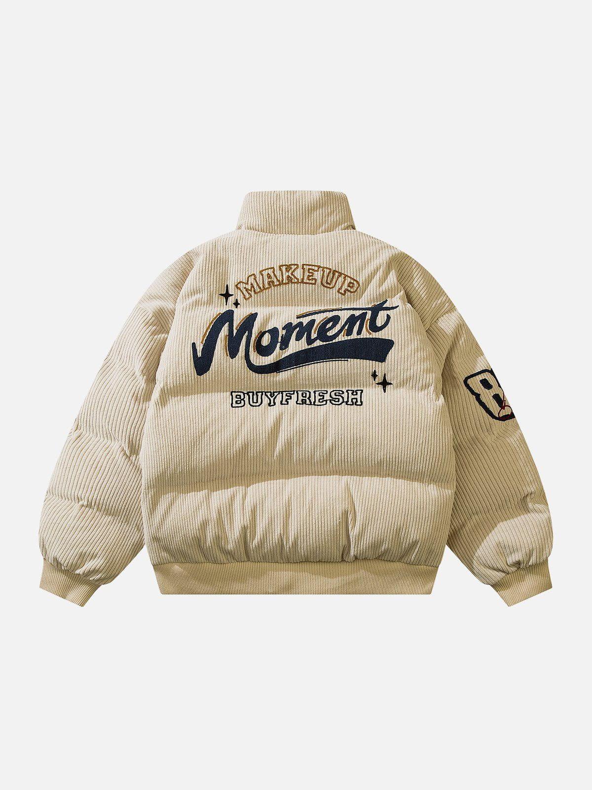 Concert Outfit Vintage Letter Embroidered Corduroy Winter Coat