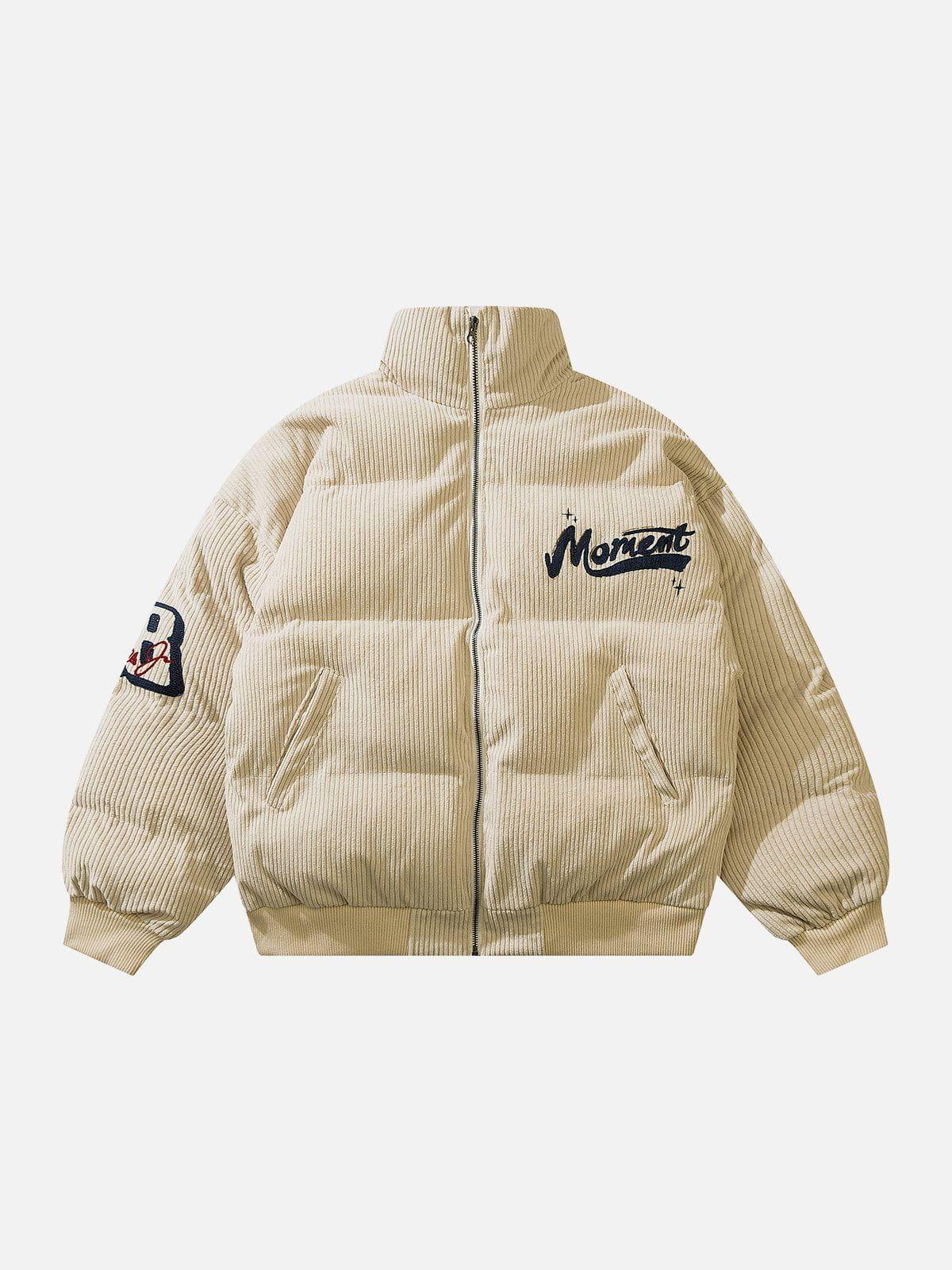 Concert Outfit Vintage Letter Embroidered Corduroy Winter Coat