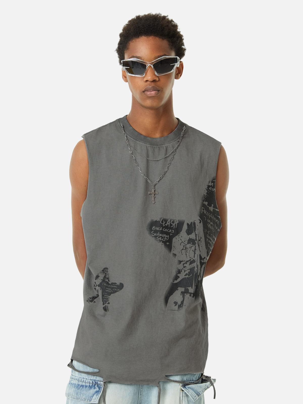 Concert Outfit Vintage Necklace Star Print Hip-Hop Tank Top
